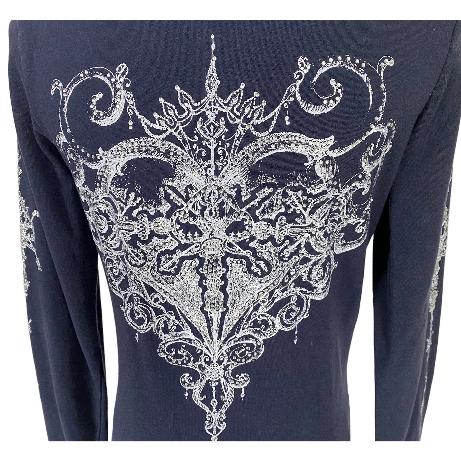 Other Navy Blue Long Sleeve Hoodie Jacket Embellished Rhinestones Size S / US 4 / IT 40 - 4 Thumbnail