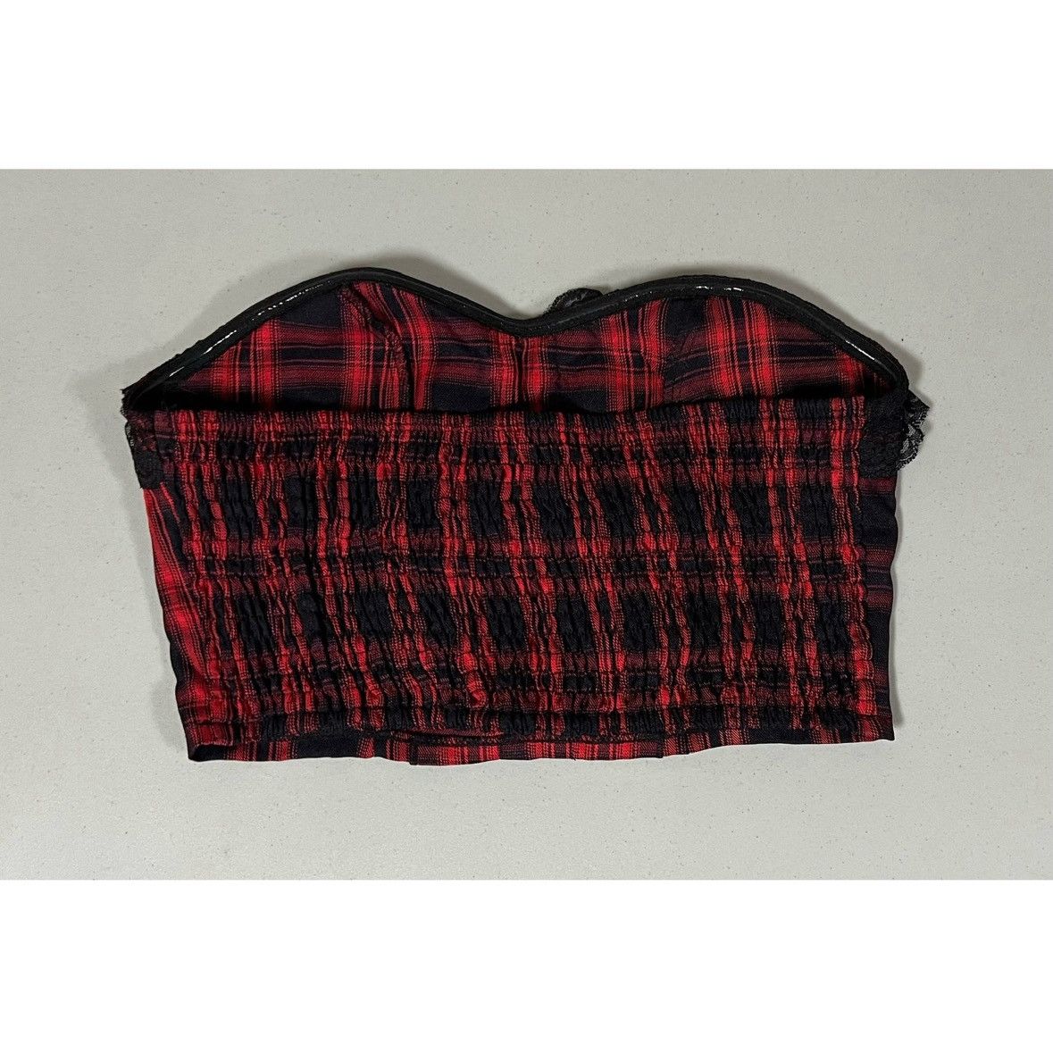 Vintage Black Red Plaid Checkered Lace Shirt Blouse Top Size S ♥️✨ Size S / US 4 / IT 40 - 4 Thumbnail