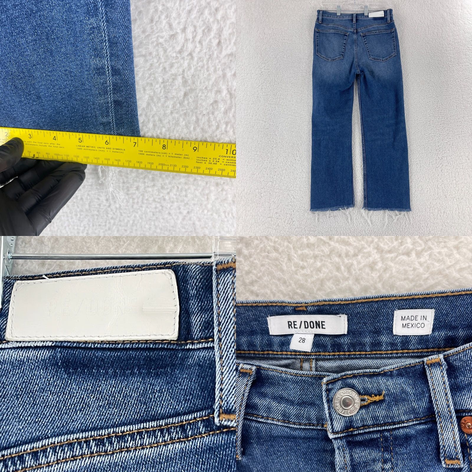 RE/DONE Re/Done 70s Stovepipe Jeans Womens Size 28 Blue Denim Straight Leg Frayed Hem Jeans Size 28" / US 6 / IT 42 - 9 Thumbnail