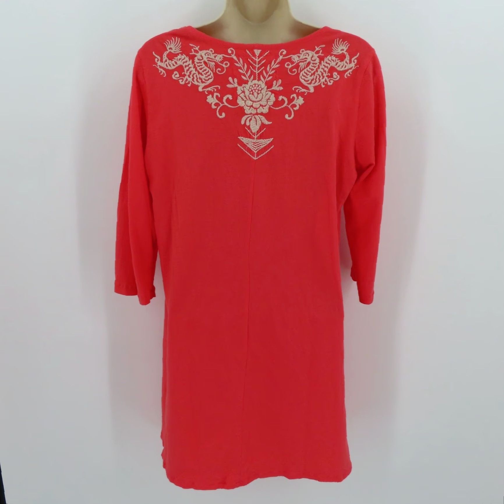 Johnny Was Johnny Was Womens Small Coral Pink Orange Embroidered Floral Tunic Shirt Top Size S / US 4 / IT 40 - 3 Thumbnail