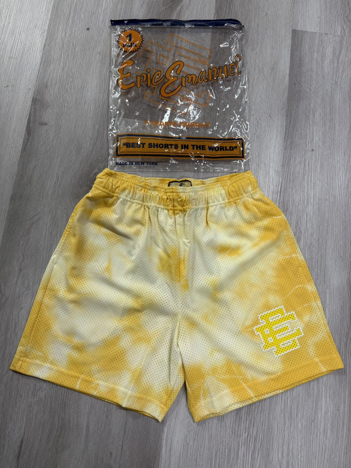 Eric Emanuel Eric Emanuel Tie-Dye Mesh Shorts – Yellow/White (L) Size US 34 / EU 50 - 1 Thumbnail