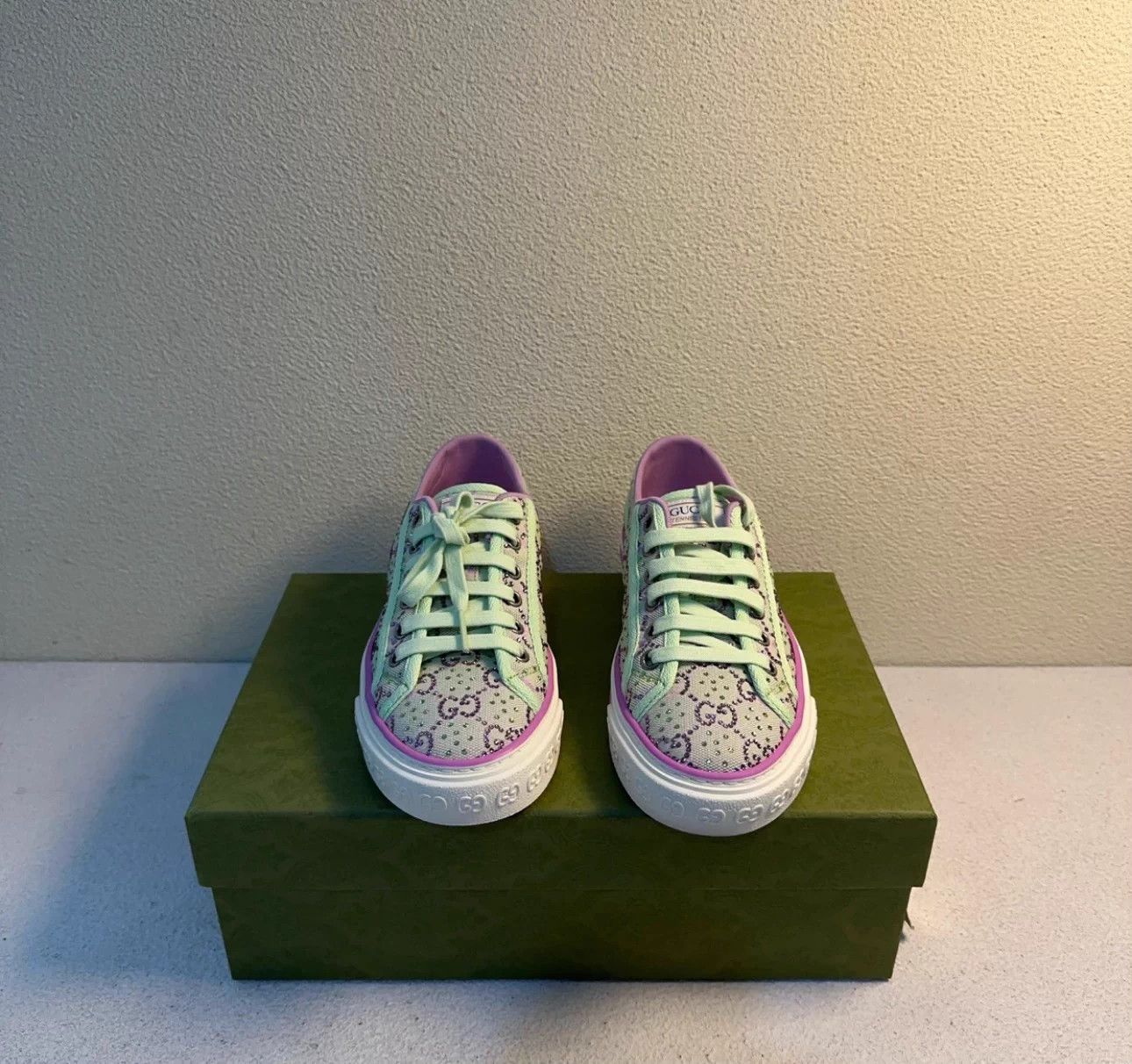 Gucci GUCCI Tennis Women's Green Purple Rhinestone Sneaker Size US 5.5 / IT 35.5 - 2 Thumbnail