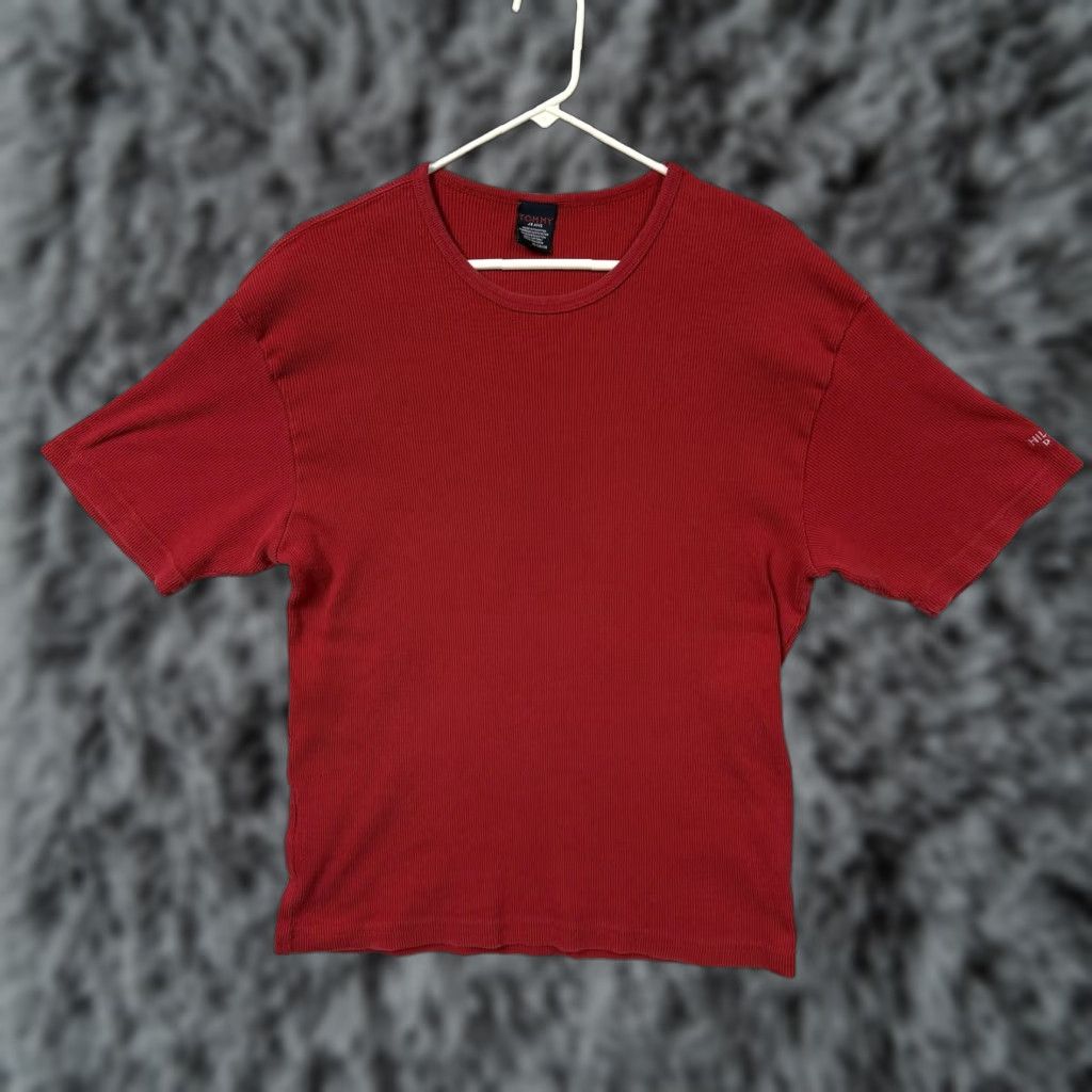 Vintage VINTAGE Tommy Jeans Shirt Mens XL Red 90s Hipster Retro Knit Crew Neck Short Sleeve Logo Embroidery Denim Size US XL / EU 56 / 4 - 1 Thumbnail