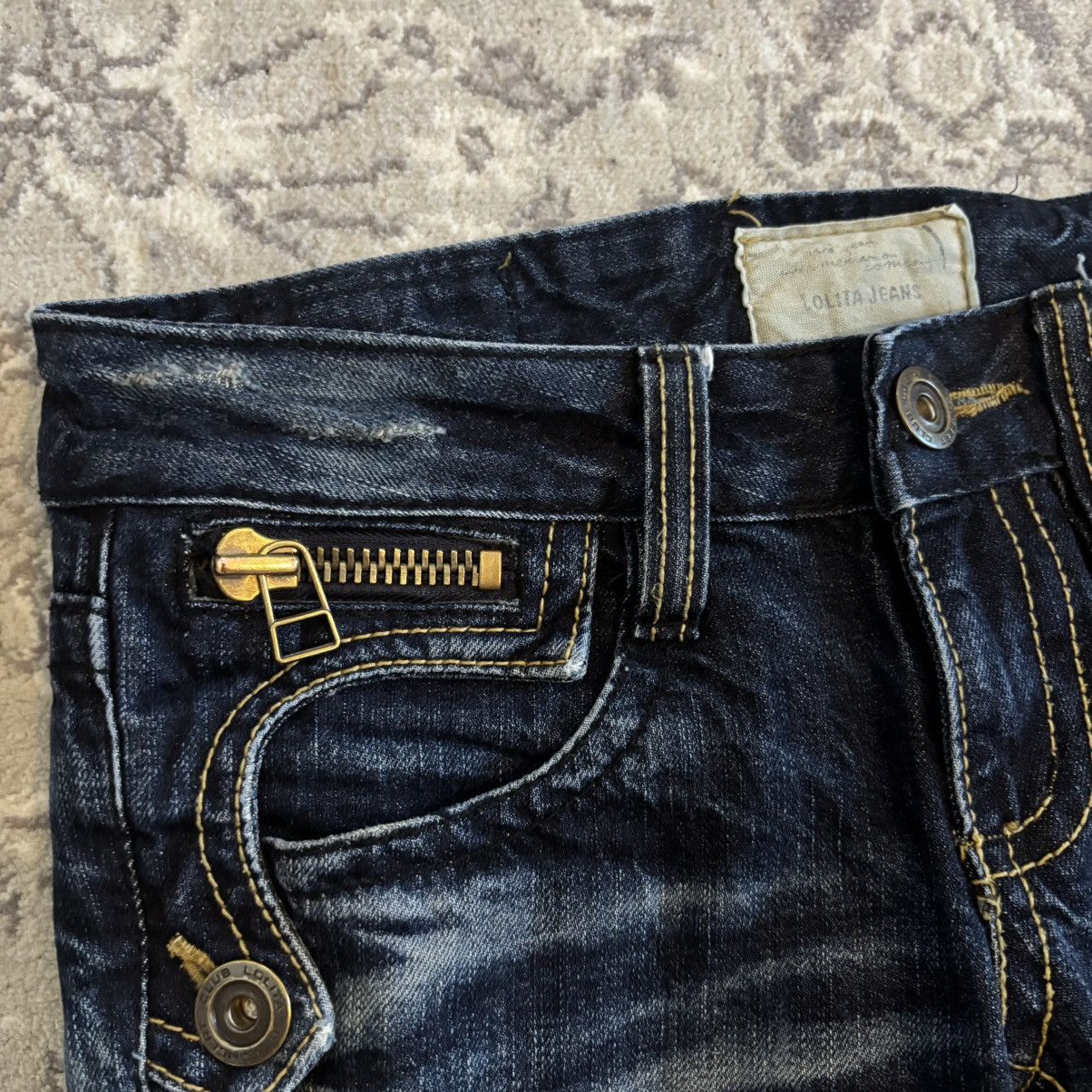 Tornado Mart Lolita Whisker Zebra Pocket Flared Mudwash Denim Japanese Size US 30 / EU 46 - 3 Thumbnail
