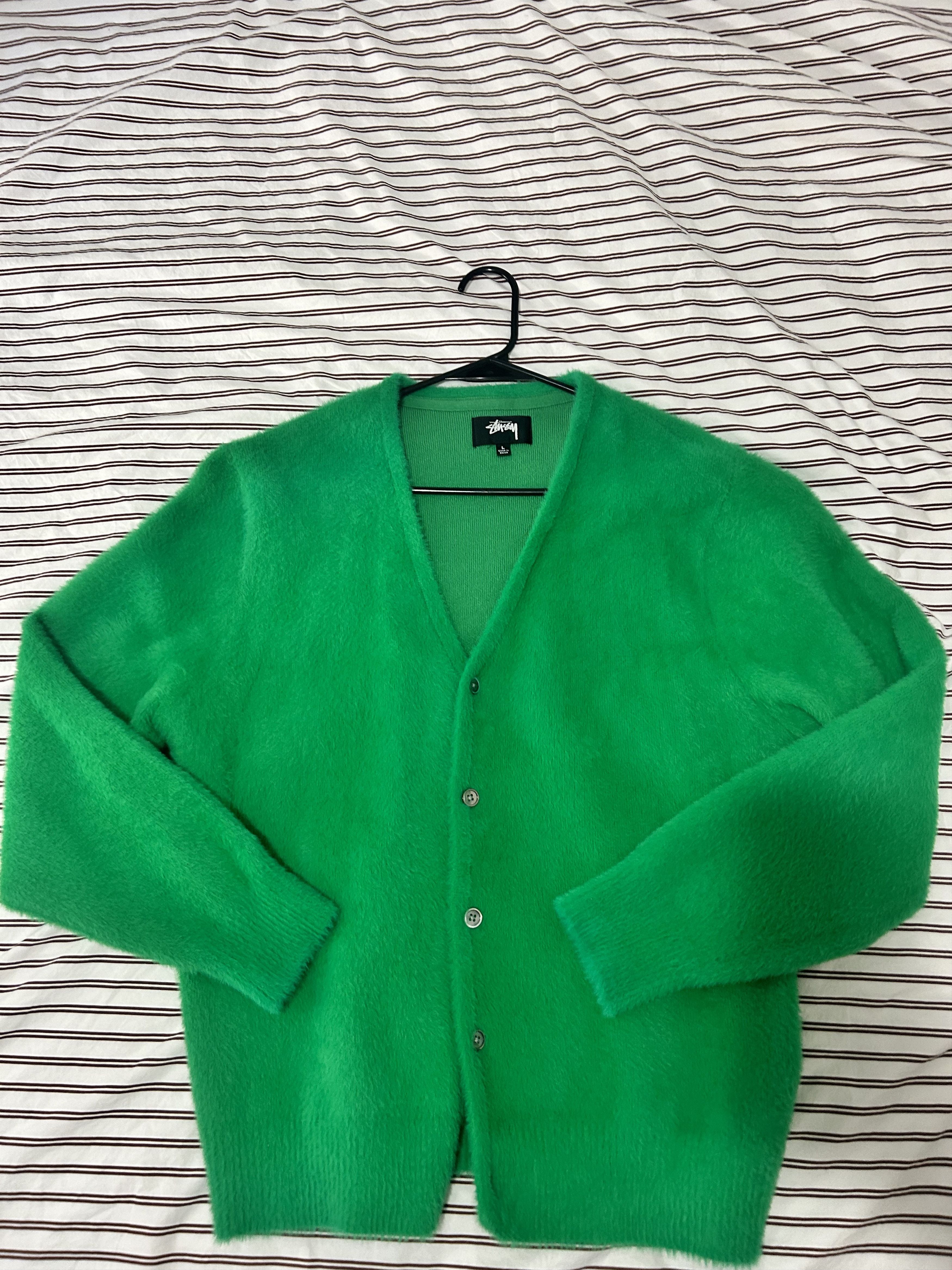 Stussy Shaggy Cardigan Lime | Grailed