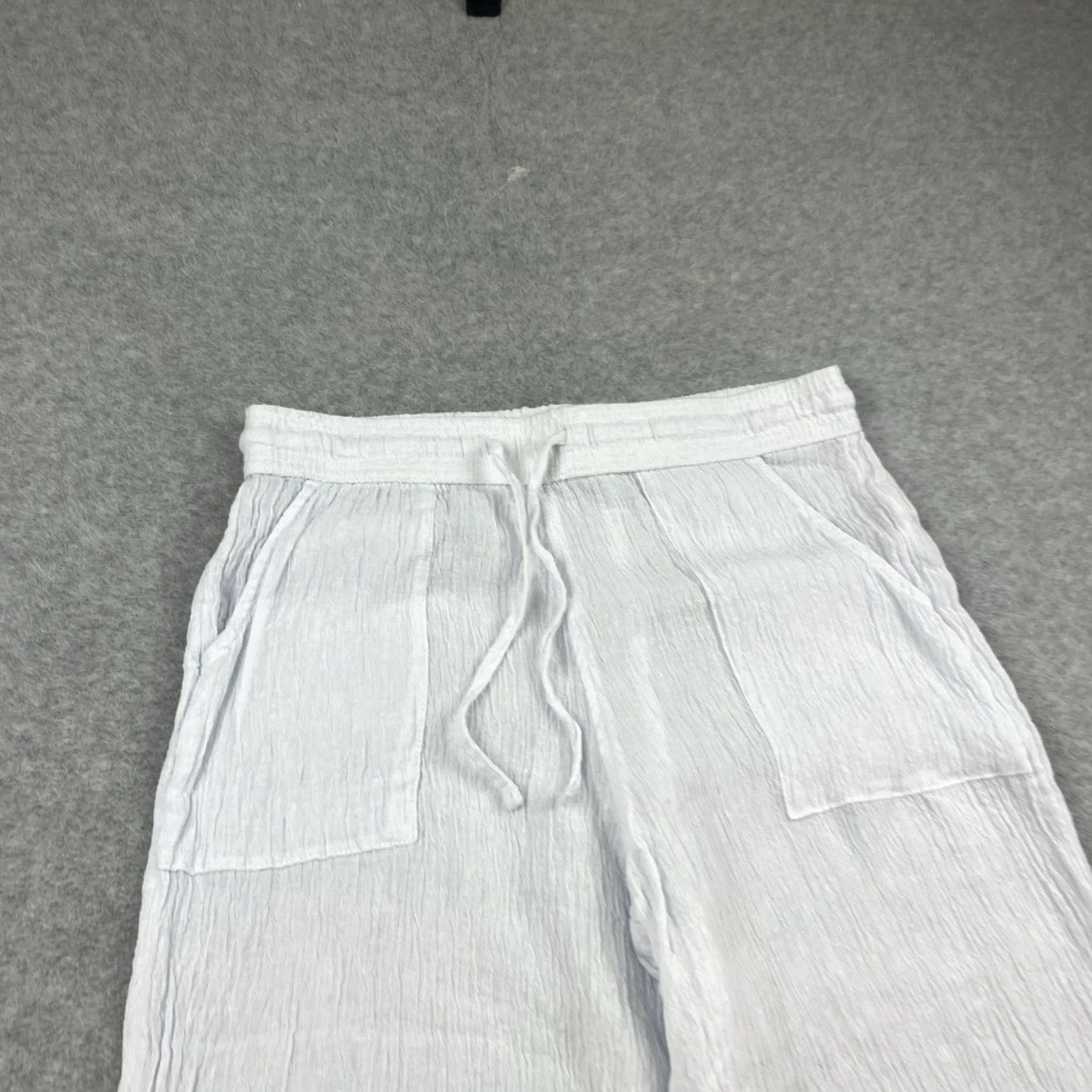 Vintage Sigrid Olsen Linen Pants White Wide-Leg Womens L Beach Cropped Pull On Size 36" / US 14 / IT 50 - 3 Thumbnail