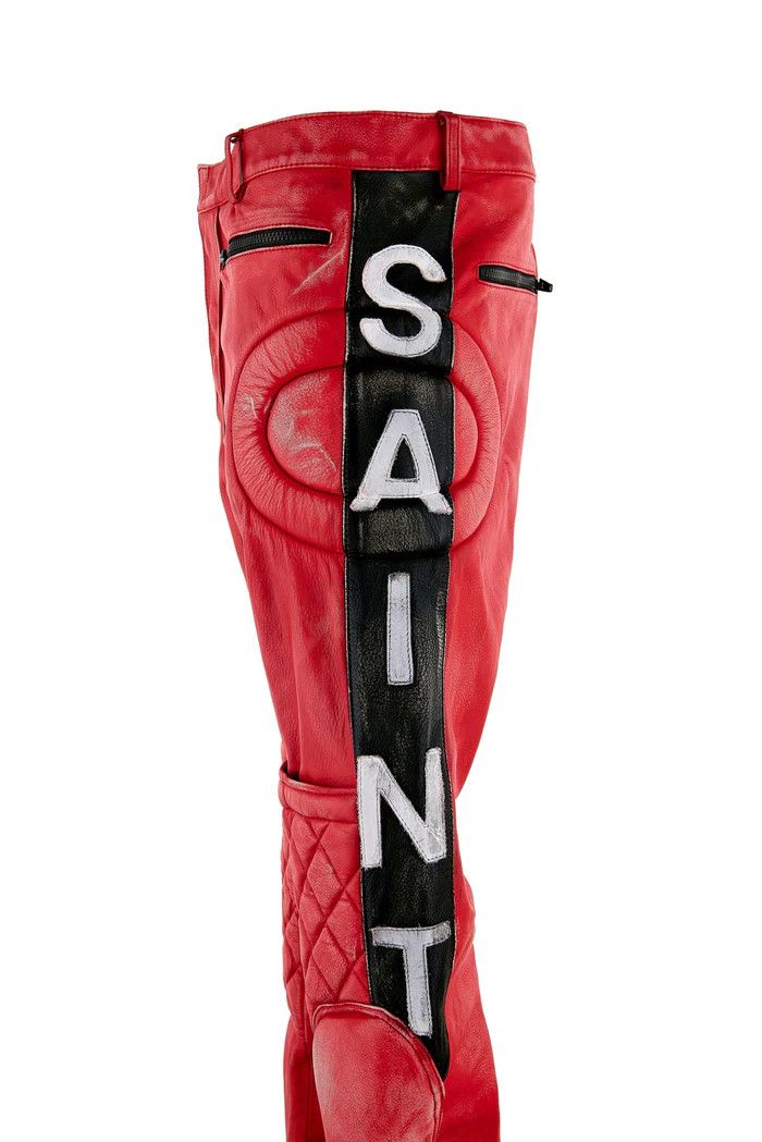 Saint Michael o1mle0326 Leather Racer Pants in Red Size US 30 / EU 46 - 3 Thumbnail