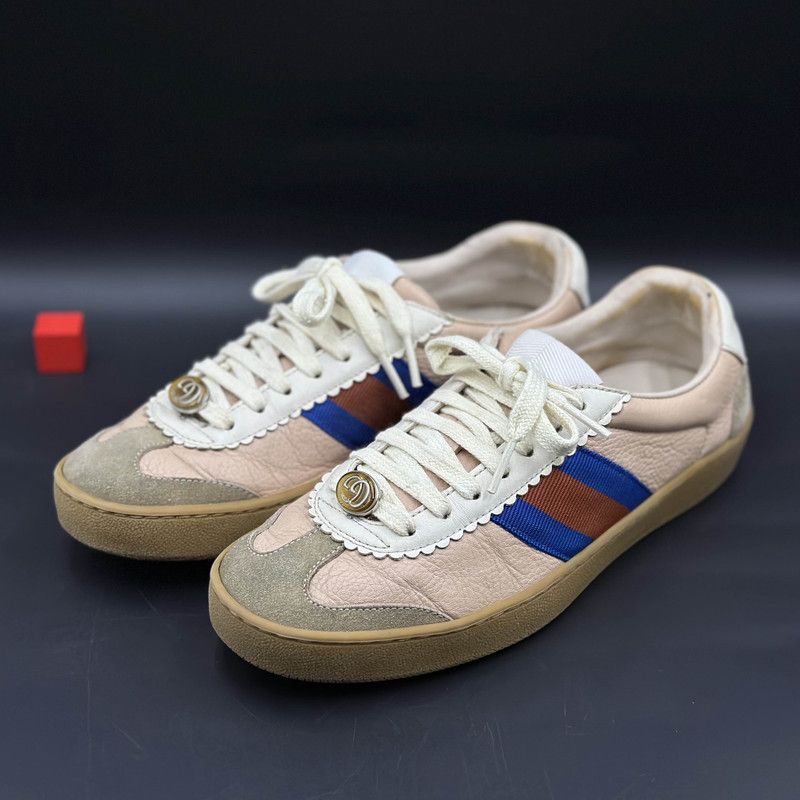 Gucci Gucci G74 Web Leather Casual Low-top Sneakers 0079 Size US 5 / IT 35 - 1 Thumbnail