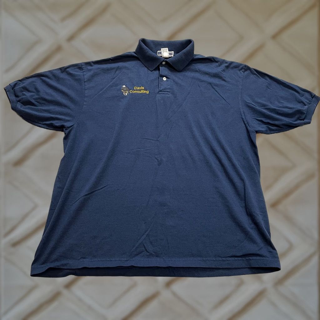 Jerzees VINTAGE Jerzees Polo Shirt Mens XL Blue collared Davis Consulting Logo Golf Rugby Adult Size US XL / EU 56 / 4 - 1 Thumbnail