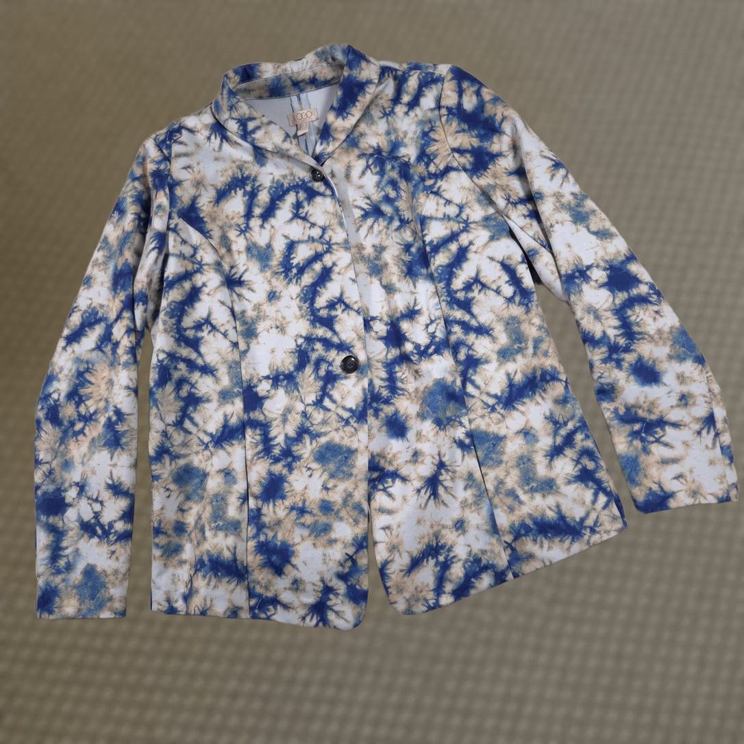 Vintage LOGO by Lori Goldstein Blazer Womens M Blue Beige Tie-Dye Stretch Knit Size M / US 6-8 / IT 42-44 - 1 Thumbnail