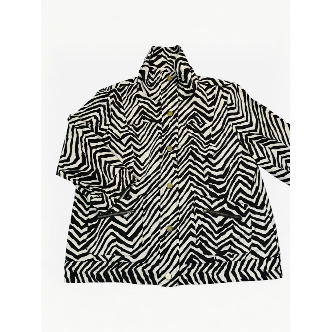 Chicos Chico's Zenergy Brown and White Zebra-Print 3/4 Sleeve Jack Size L / US 10 / IT 46 - 2 Thumbnail