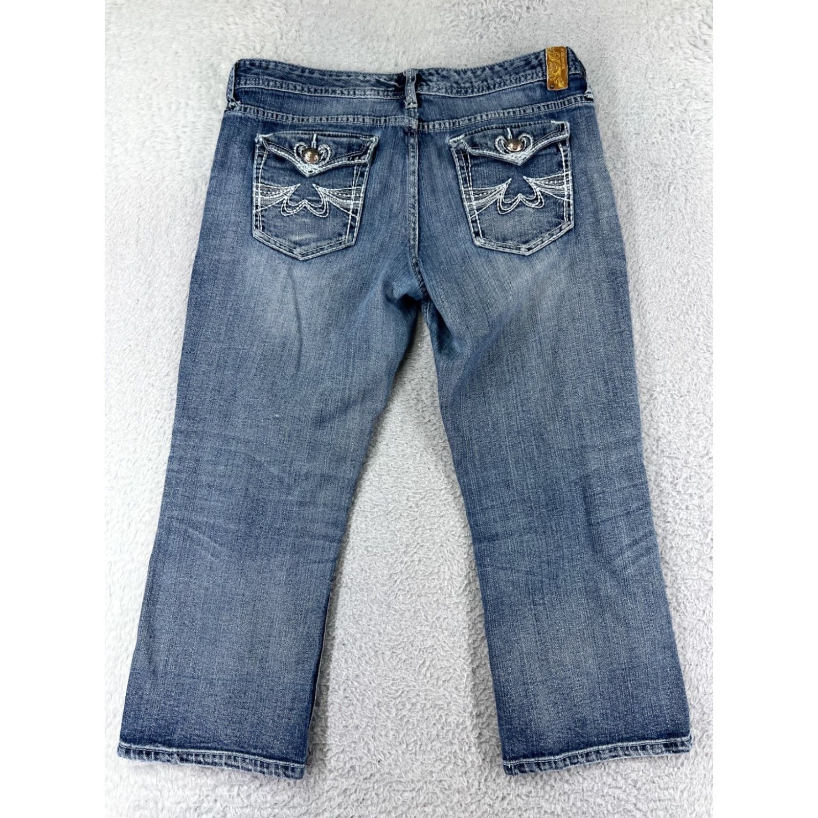 Vintage Maurices Womens Jeans Capri Distressed Blue Denim Low Rise 11 Pockets 5-Pocket Design Regular Cotton Blend Size 32" / US 10 / IT 46 - 3 Thumbnail