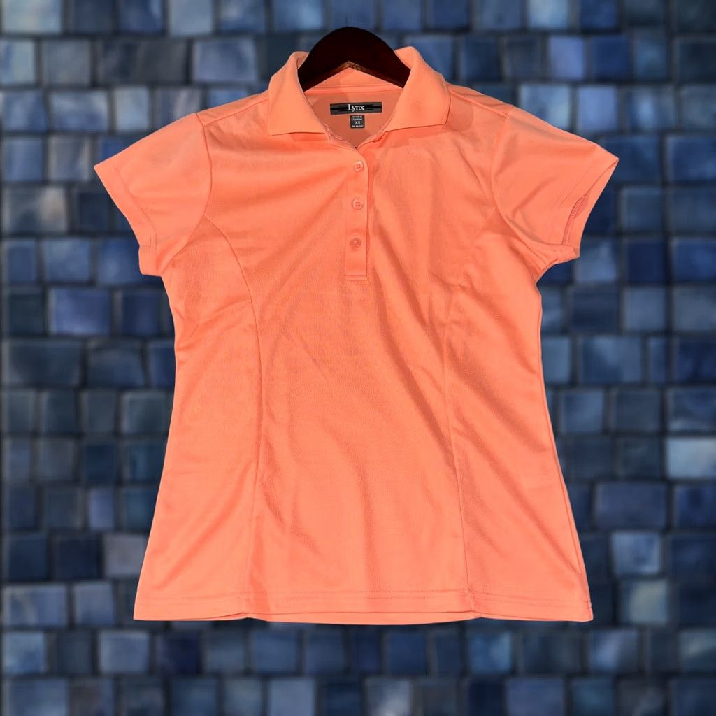 Vintage Lynx Polo Womens XS Orange Short Sleeve Fitted Button Neck Golf Tennis Size 26" / US 2 / IT 38 - 1 Thumbnail