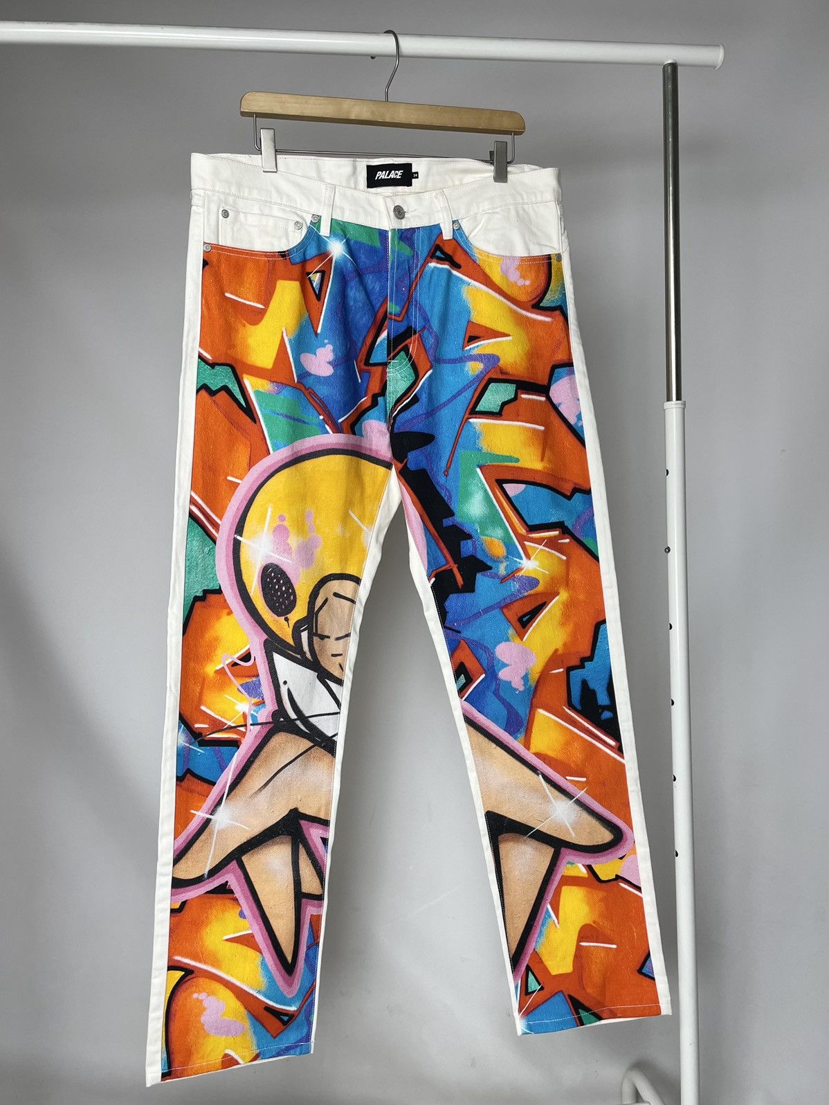 Palace Palace x Zomby DJ Graphic Printed Jeans Supreme White Pants Size US 34 / EU 50 - 1 Thumbnail