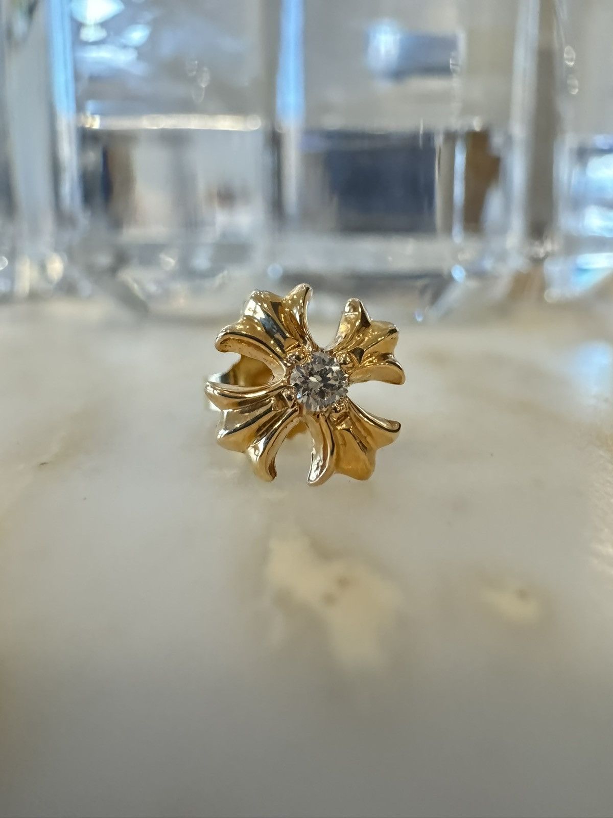 Chrome Hearts 22k Yellow Gold Diamond Plus Stud Earring