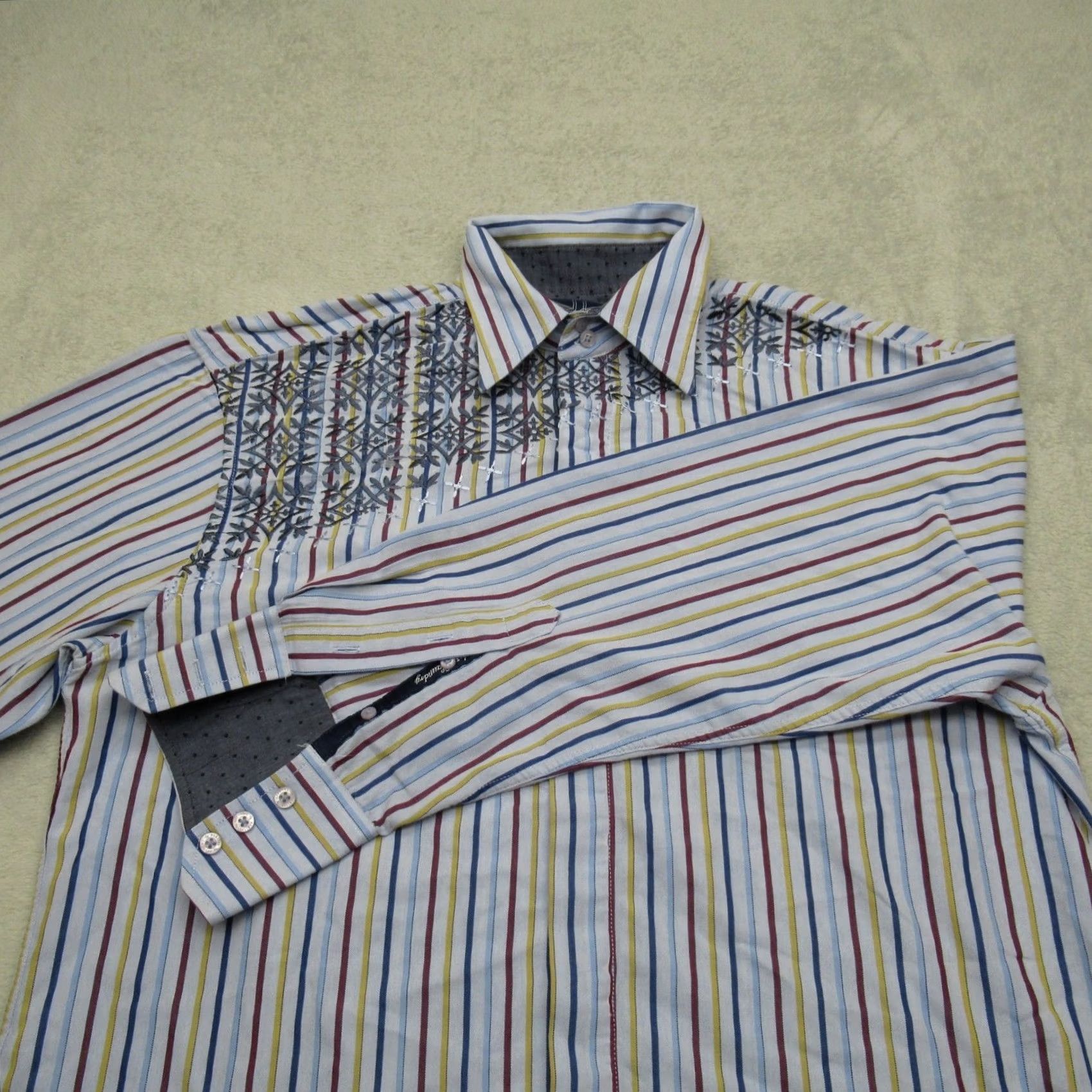 English Laundry English Laundry Shirt Men XL White Striped Egypt Pharoah Embroidered Embellished Size US XL / EU 56 / 4 - 7 Thumbnail