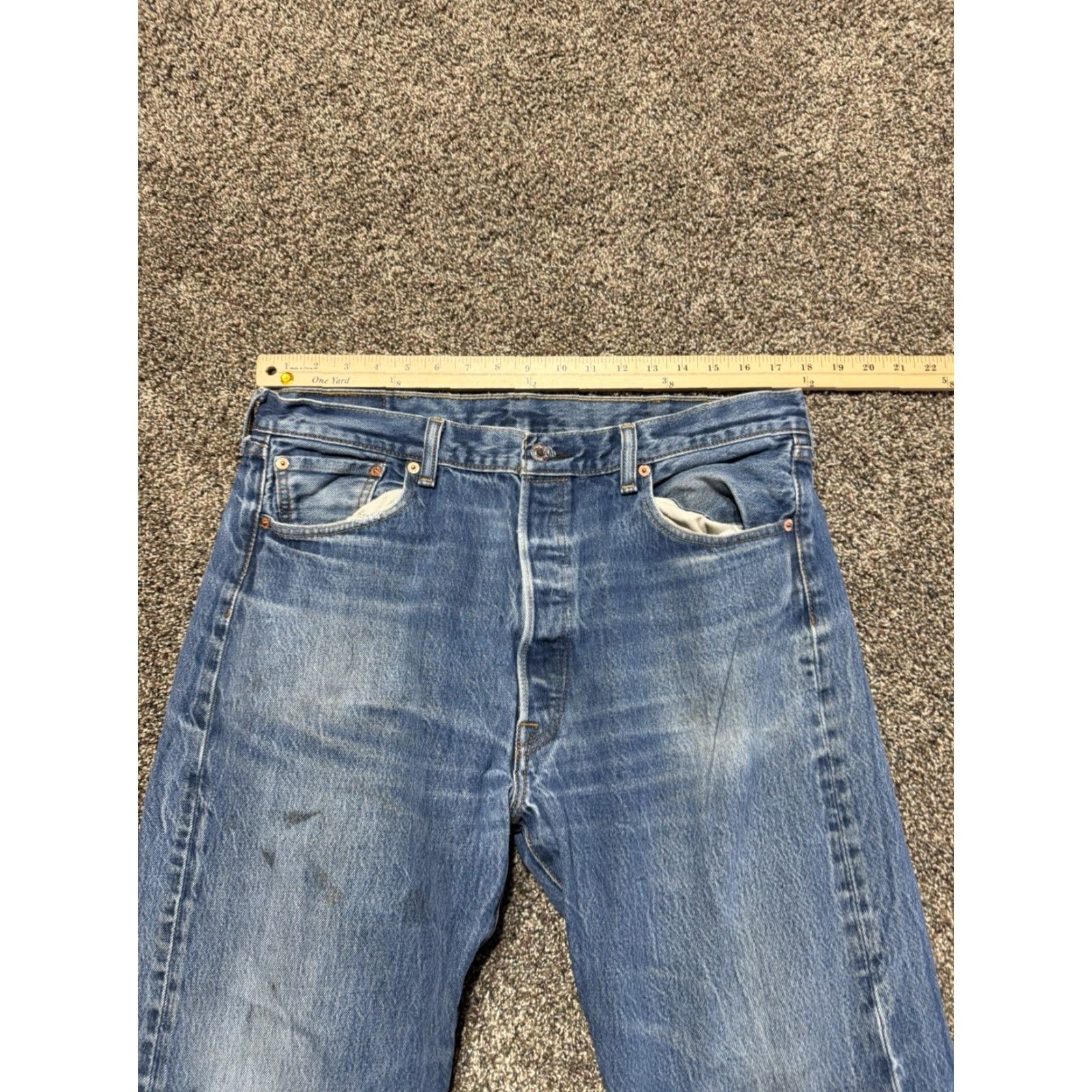 Levi's VINTAGE Levis 501 Jeans Men 33 Blue Denim 33X 35 Straight Distressed HEMMED Size US 33 - 7 Thumbnail