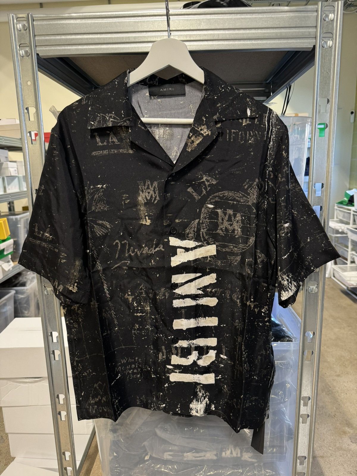 Amiri Army Stencil Camp Silk Shirt NEW 1100$