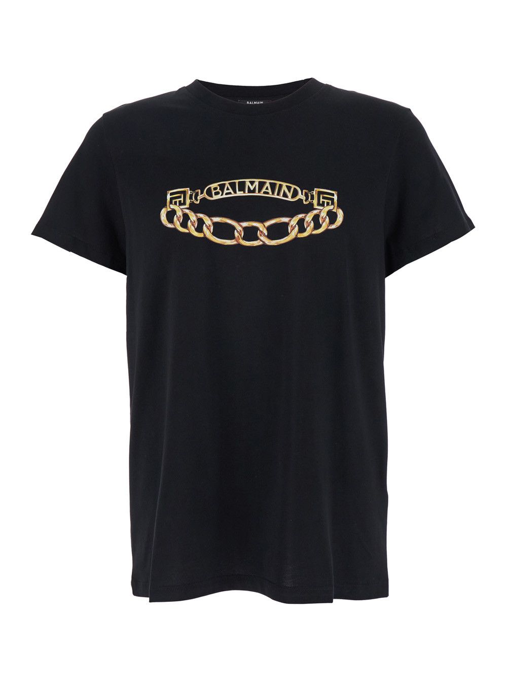 Balmain Black Crewneck T-Shirt with Logo Print on the Front in Cotton Man Size US M / EU 48-50 / 2 - 1 Thumbnail