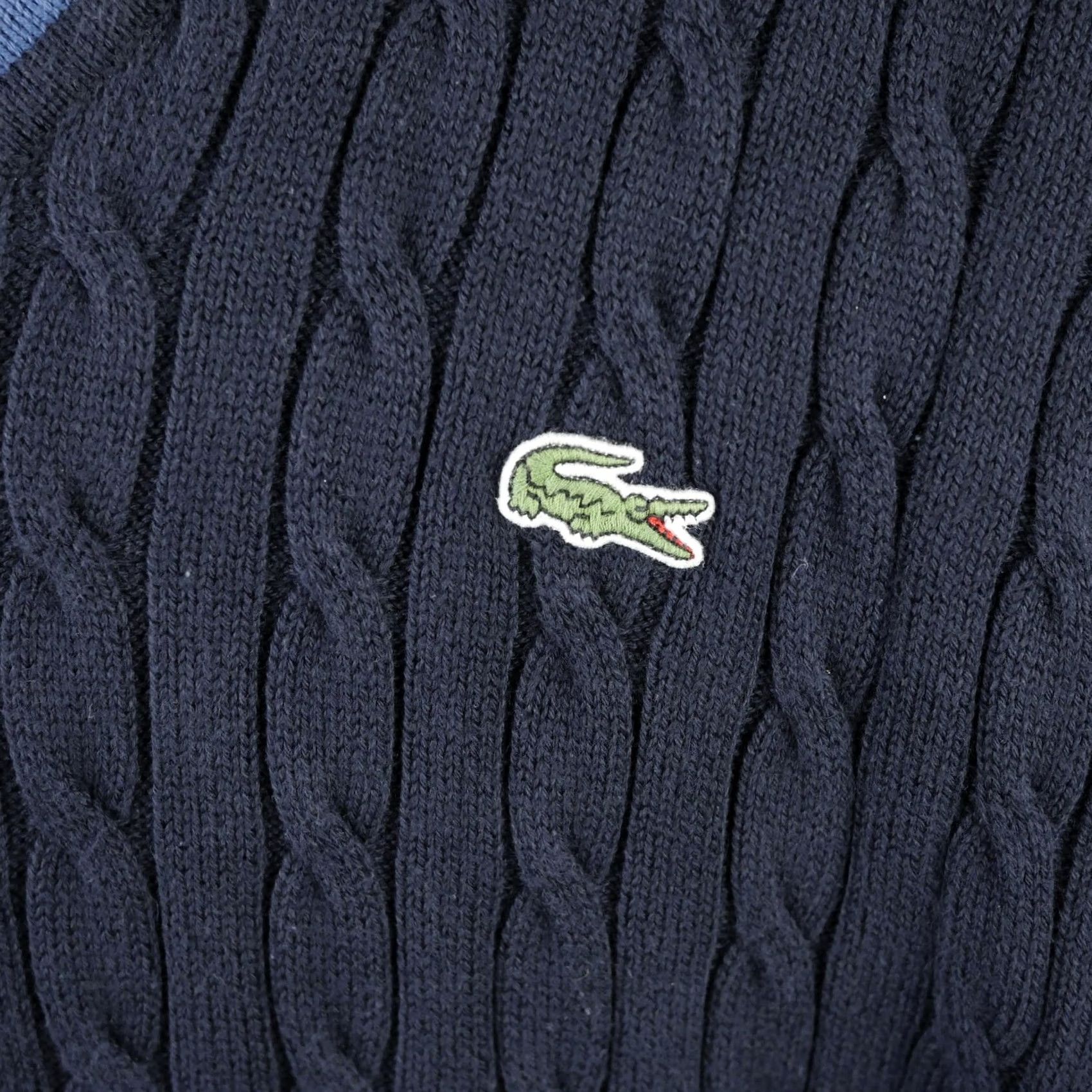 Lacoste Lacoste Mens 2XL Blue Cotton Cable-Knit V-Neck Pullover Sweater Logo Sport Size US XXL / EU 58 / 5 - 5 Thumbnail