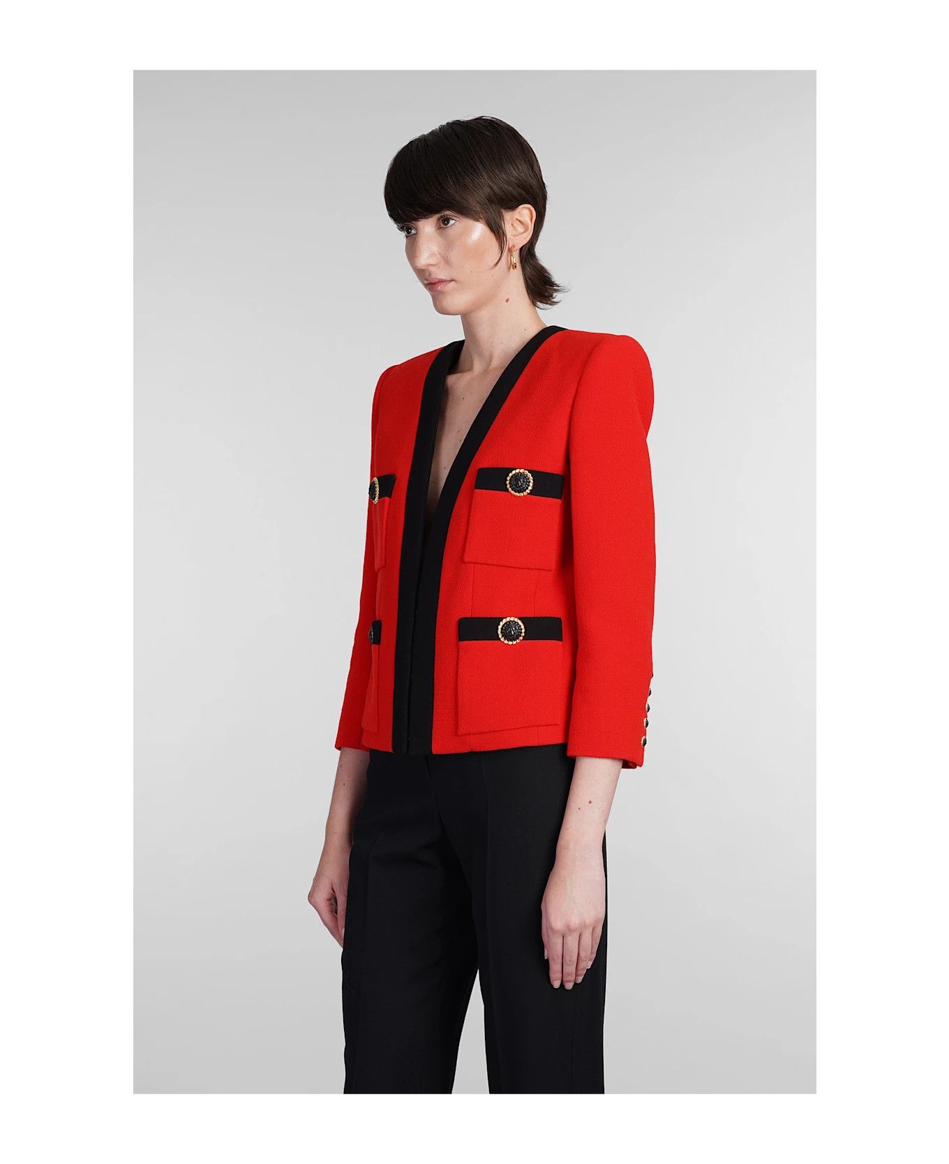 Balmain o1s1wg110825 Four Pocket Wool Jacket in Red/Black Size L / US 10 / IT 46 - 4 Thumbnail