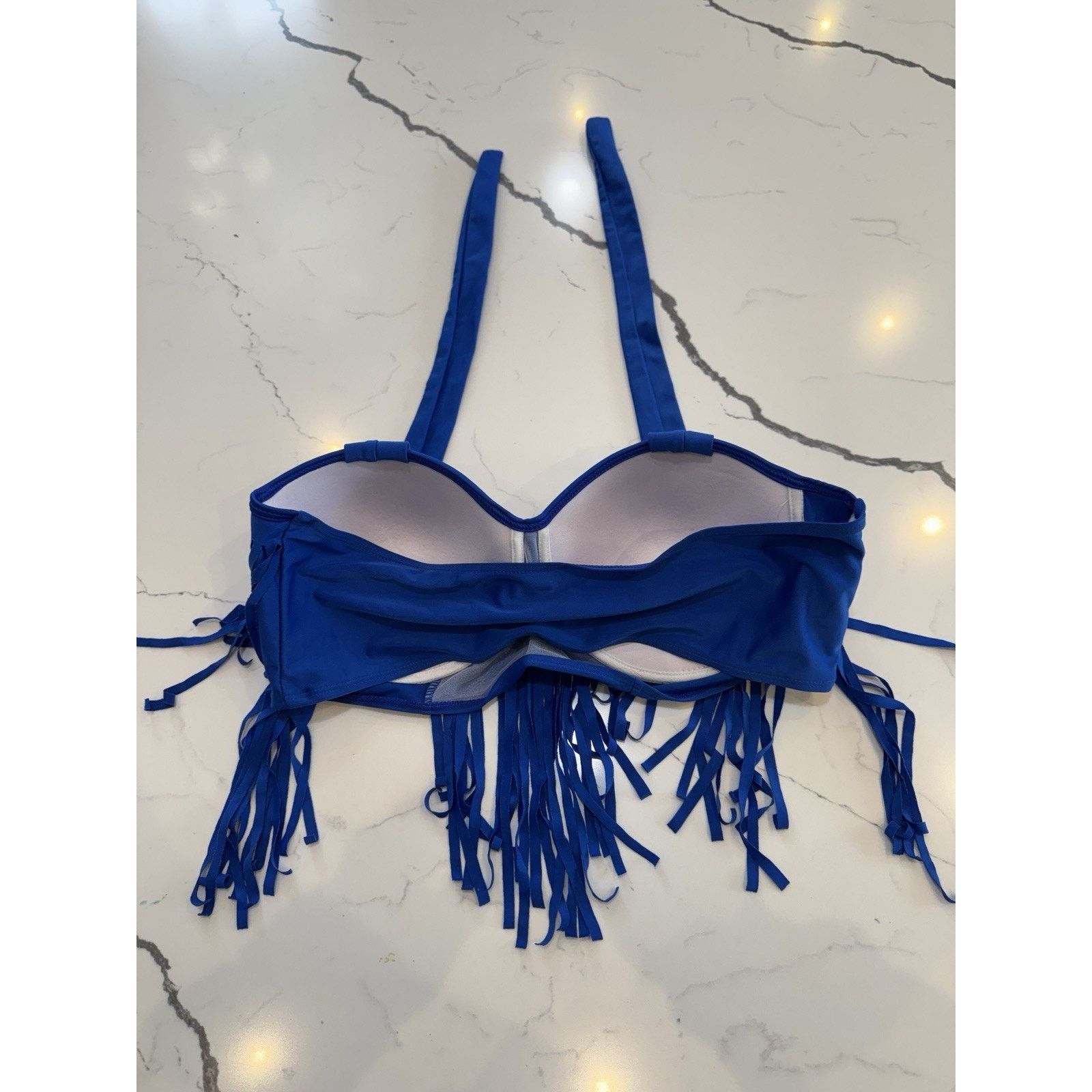 Other Royal Blue Fringe Bikini Set High Waisted Halter Top size L Size ONE SIZE - 5 Thumbnail