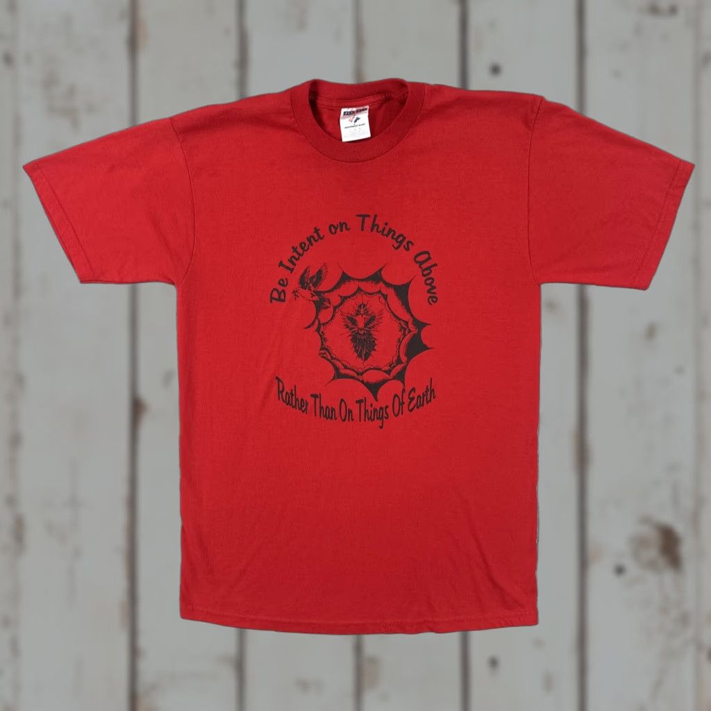 Jerzees VINTAGE Jerzees T-Shirt Red Crew Neck Short Sleeve Large USA Church 2002 Archdiocese Of Santa Fe NM Mens Size US L / EU 52-54 / 3 - 1 Thumbnail
