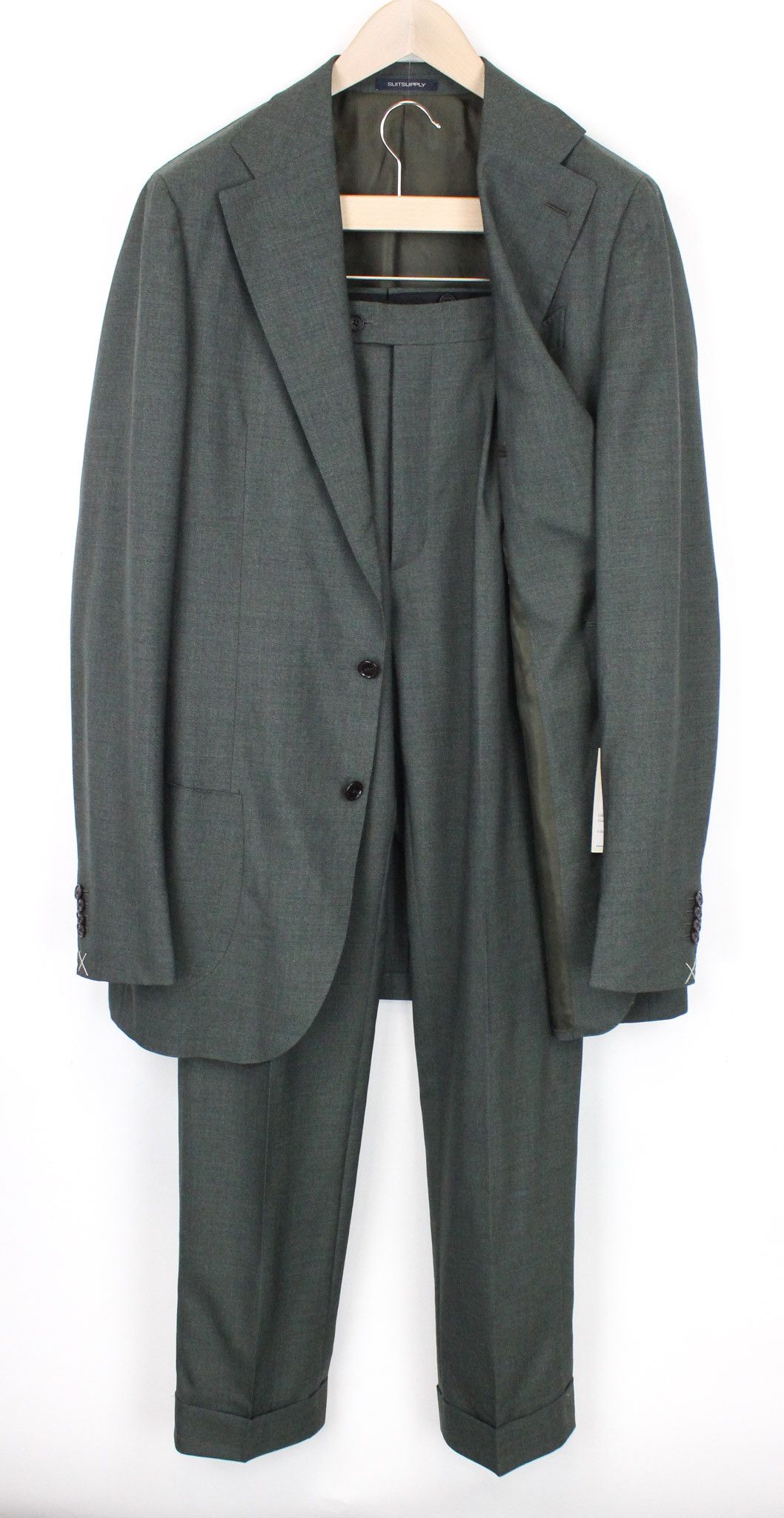 image of Suitsupply La Spalla Uk42L Single-Breasted Green Wool Suit 70736, Men's