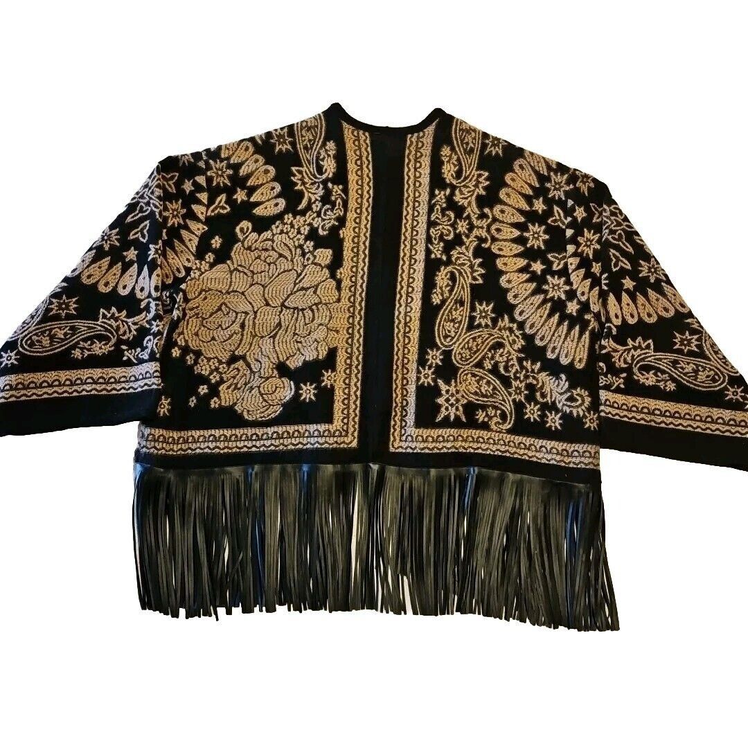Chicos Chicos Fringe Ruana Wrap Sweater Coat Womens S/M Brown Black Size S / US 4 / IT 40 - 7 Thumbnail