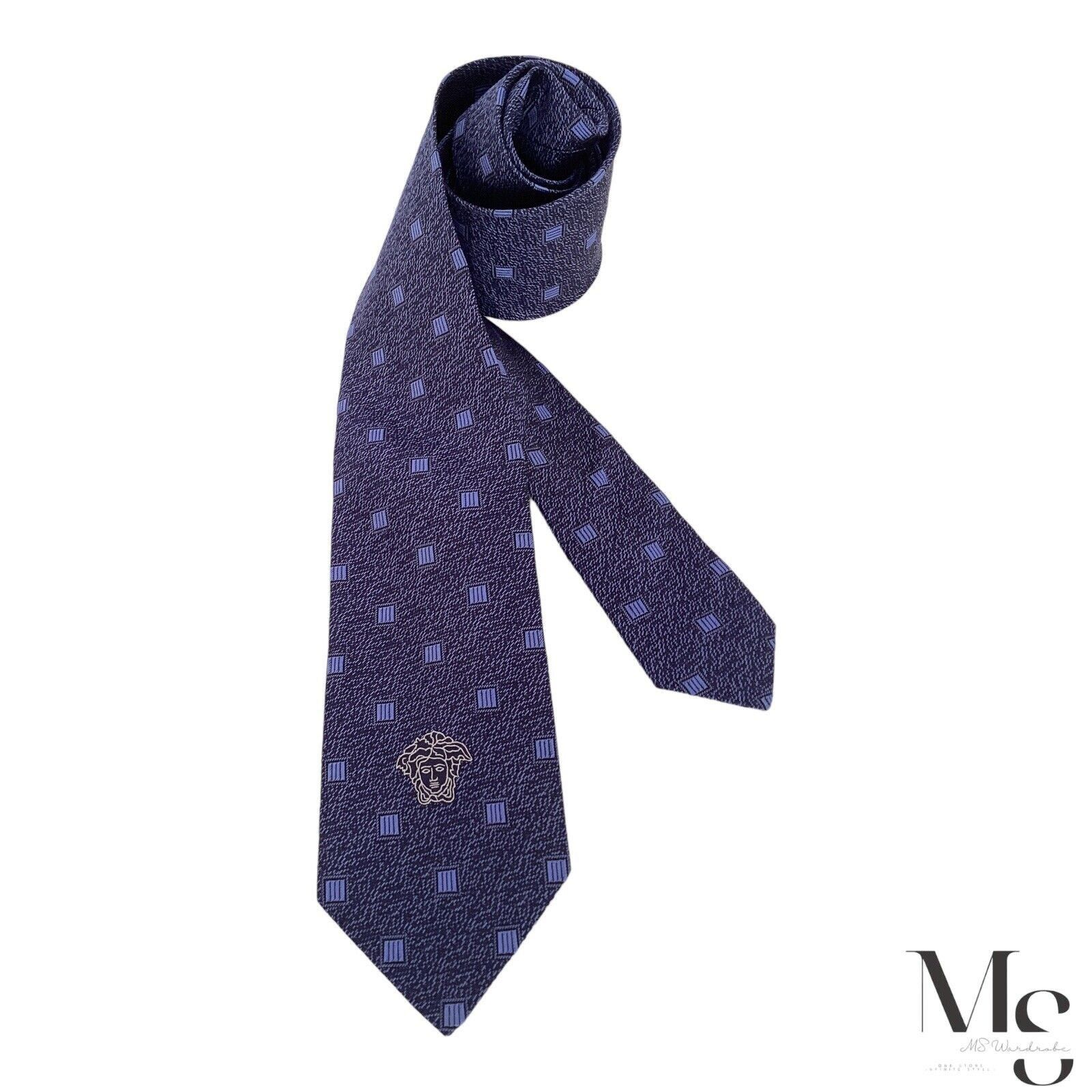 Versace VERSACE Blue Geometric With Medusa Print Silk Tie Italy Size ONE SIZE - 1 Thumbnail