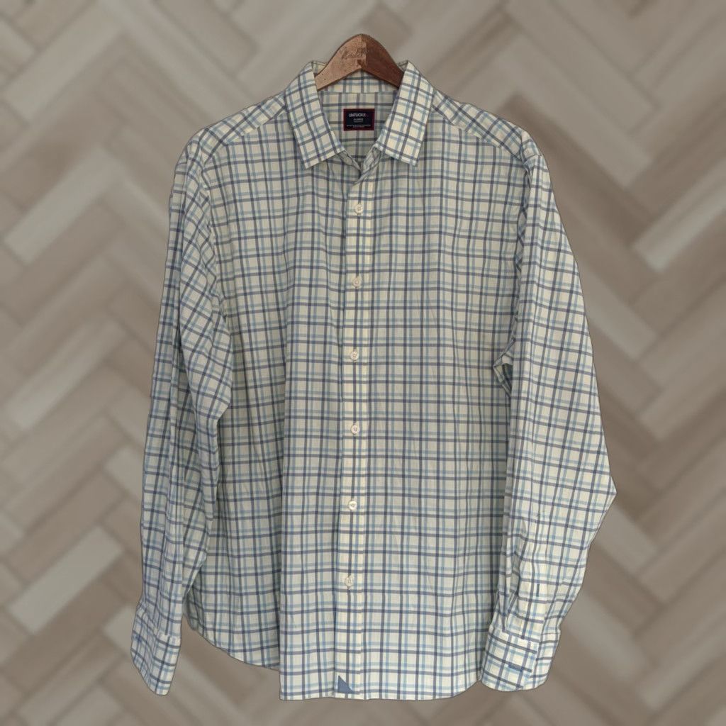 UNTUCKit UNTUCKit Shirt Mens Long Sleeve Button Front Lightweight Work Casual XL Plaid Blue, Button-Up, Collared, Cotton Blend, Regular Fit, Leave as is Size US XL / EU 56 / 4 - 1 Thumbnail