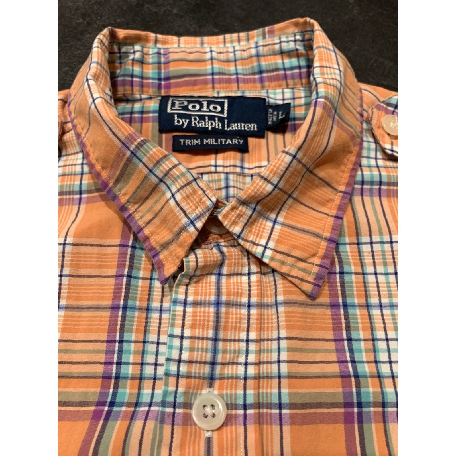 Polo Ralph Lauren Polo Ralph Lauren Button Down Shirt Men Large Orange Military Plaid Long Sleeve Casual Size US L / EU 52-54 / 3 - 4 Thumbnail