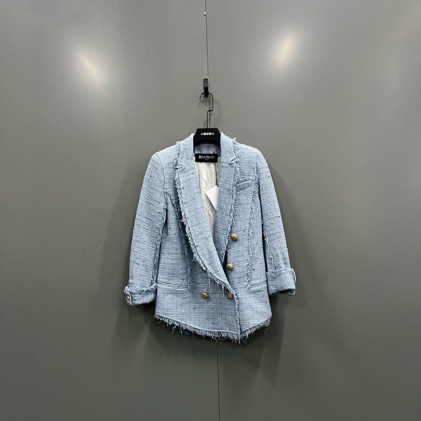 Balmain BALMAIN Blue Tweed Double-Breasted Coat Size XS / US 0-2 / IT 36-38 - 1 Thumbnail