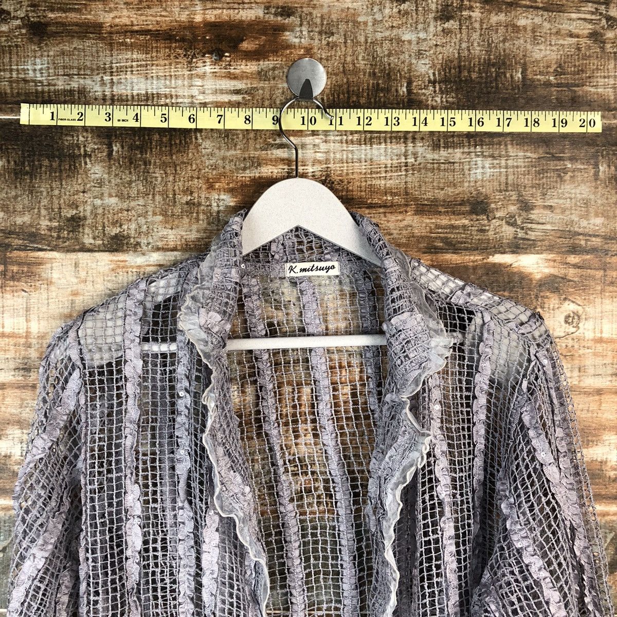 Japanese Brand K.Mitsuyo Grey crochet mesh net vintage sexy Cardigan #A1491 Size M / US 6-8 / IT 42-44 - 4 Thumbnail