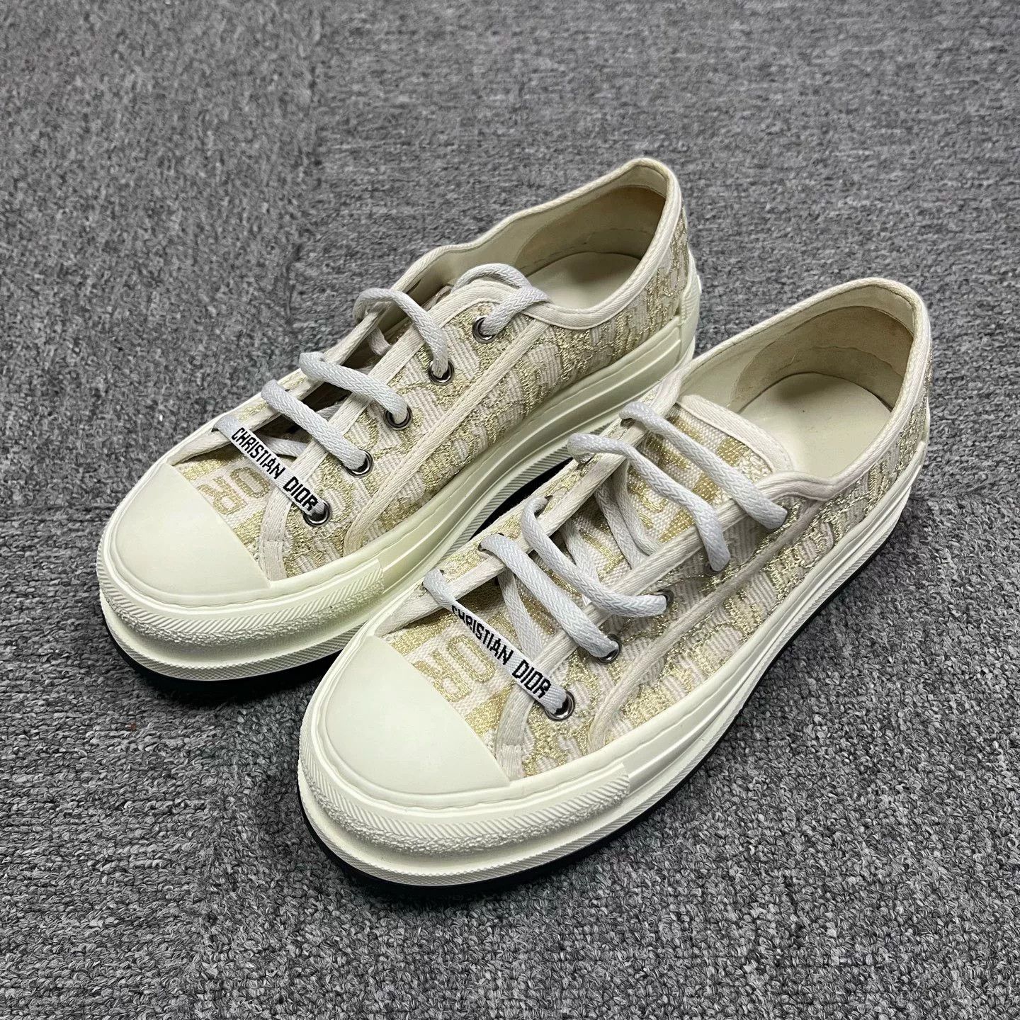 Dior Dior White-Gold Platform Canvas Sneakers Size US 6 / IT 36 - 1 Thumbnail