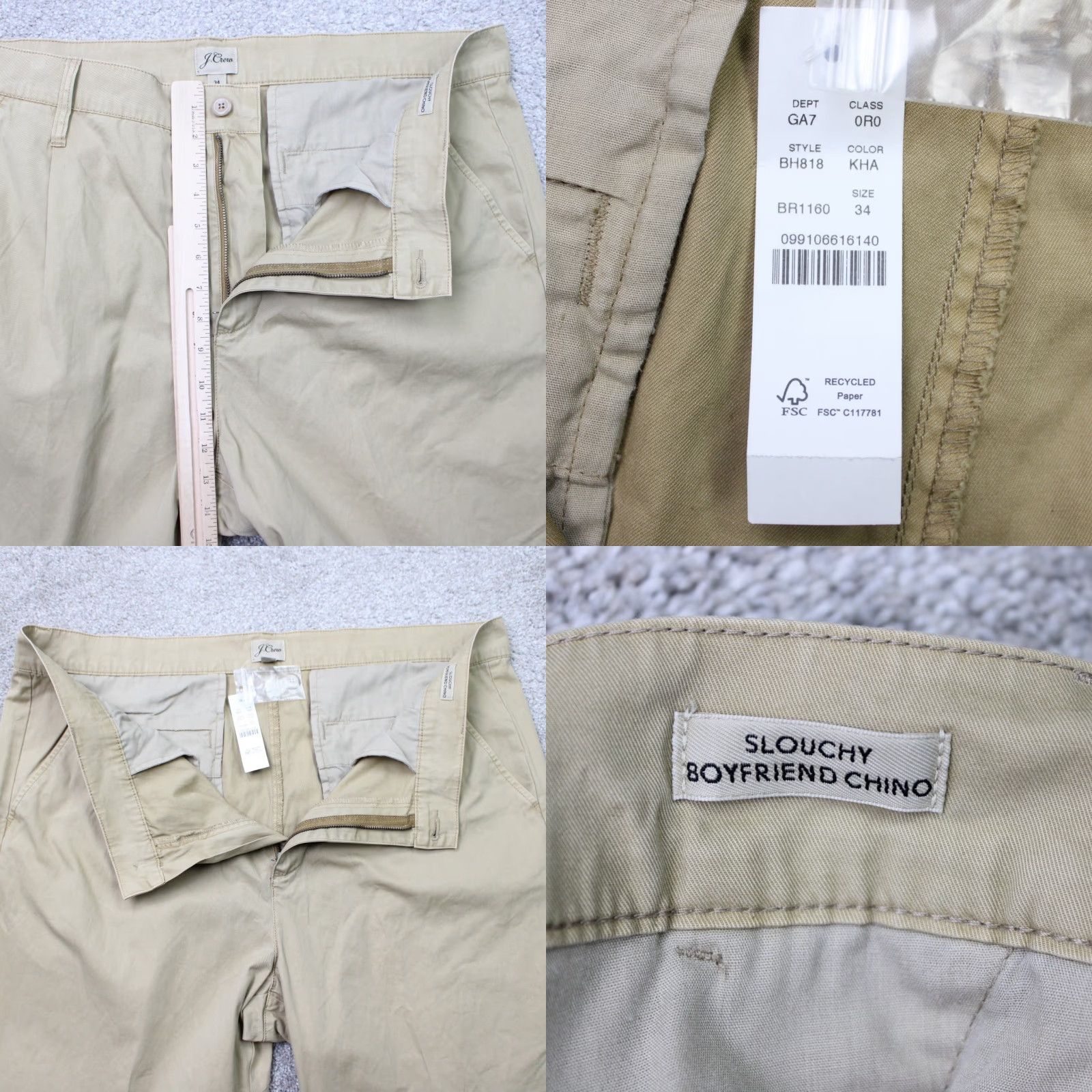 J.Crew J. Crew Pants Womens 40 x 30 Beige 100% Cotton Slouchy Boyfriend Chino Pleated Pants Size 27" / US 4 / IT 40 - 8 Thumbnail