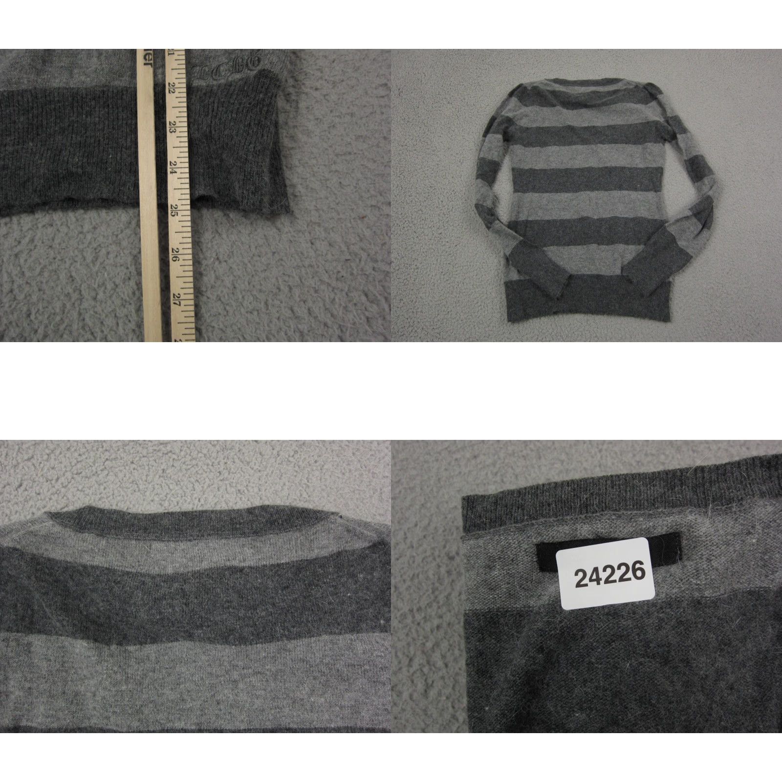 Bcbgmaxazria BCBGMAXAZRIA Sweater Womens L Stripe Gray Black Wool Angora Rabbit V-Neck Pullover 90s Size L / US 10 / IT 46 - 8 Thumbnail
