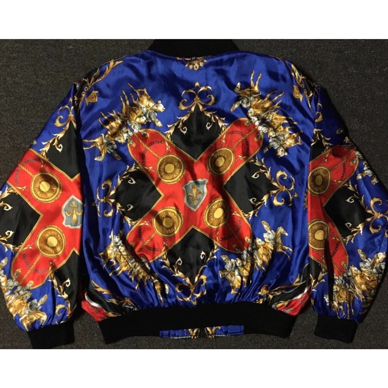 Vintage VINTAGE Baroque Bomber Jacket L Women Blue 80s 90s Talon Zipper Abstract Art Designer Horses Grunge OP Size L / US 10 / IT 46 - 2 Thumbnail