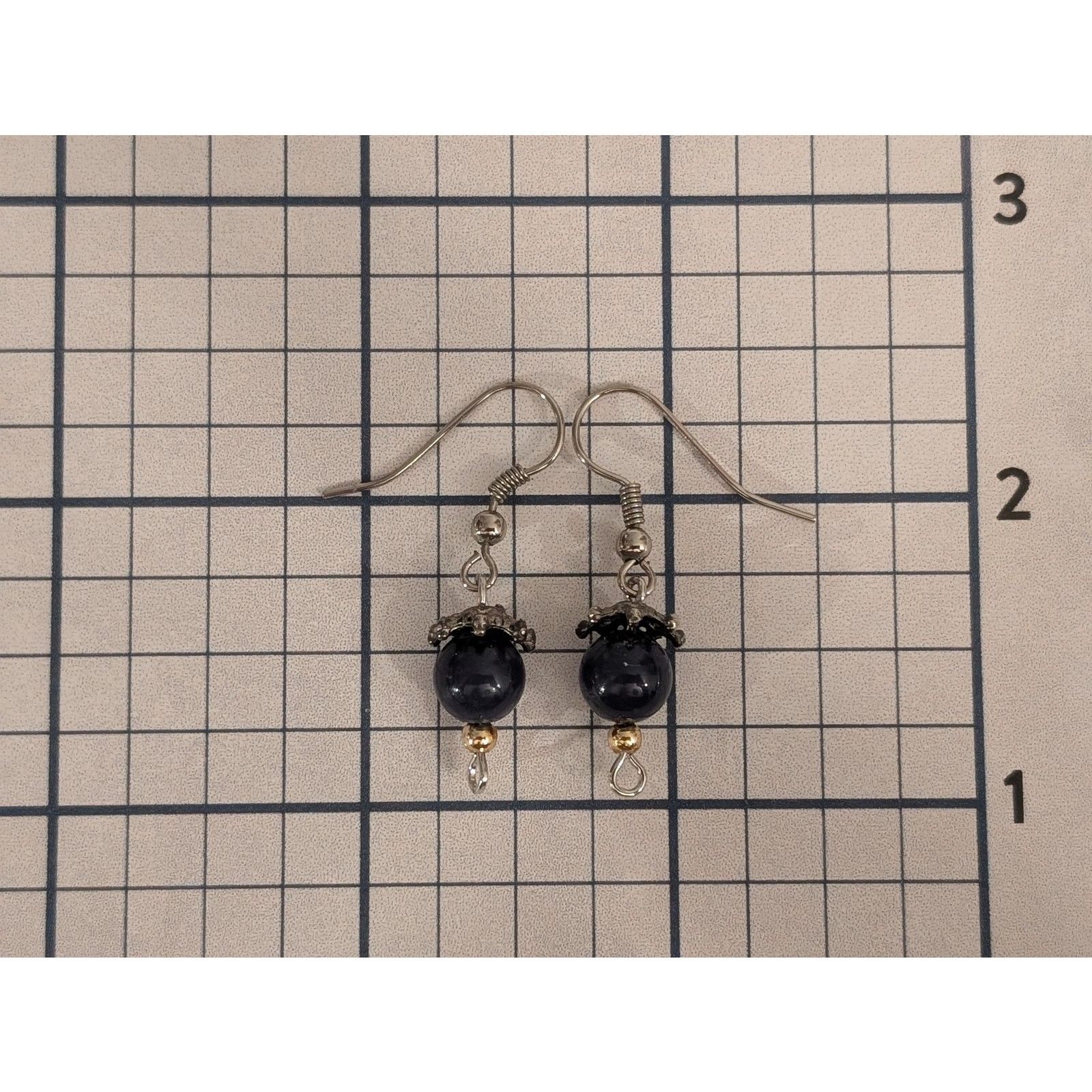 Vintage Cute Dainty VTG 1980 Silver-Tone Blue Beaded Dangle Earrings Size ONE SIZE - 4 Thumbnail