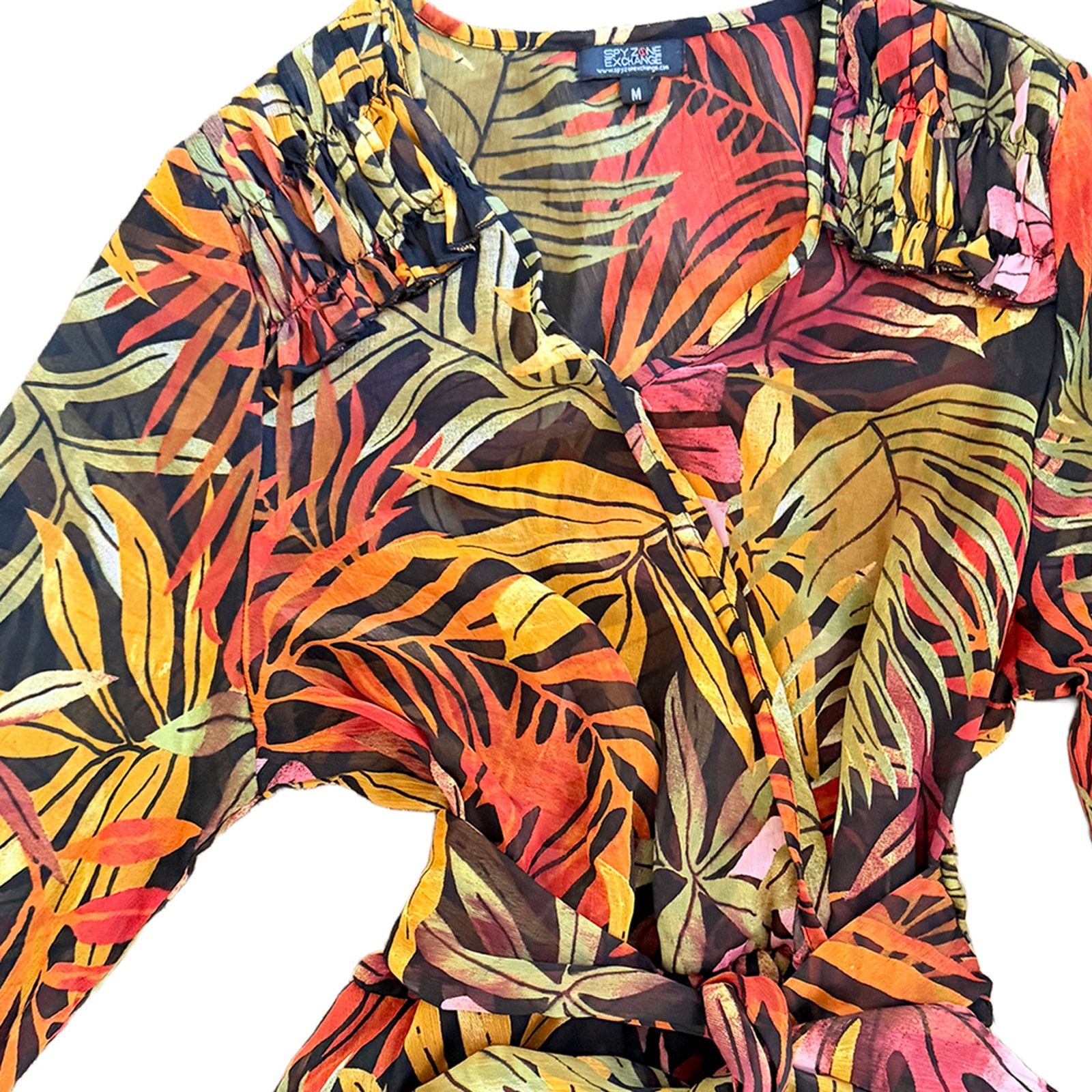 Other Sheer Tropical Leaf Print flutter Sleeve Wrap Maxi Dress Size S / US 4 / IT 40 - 4 Thumbnail