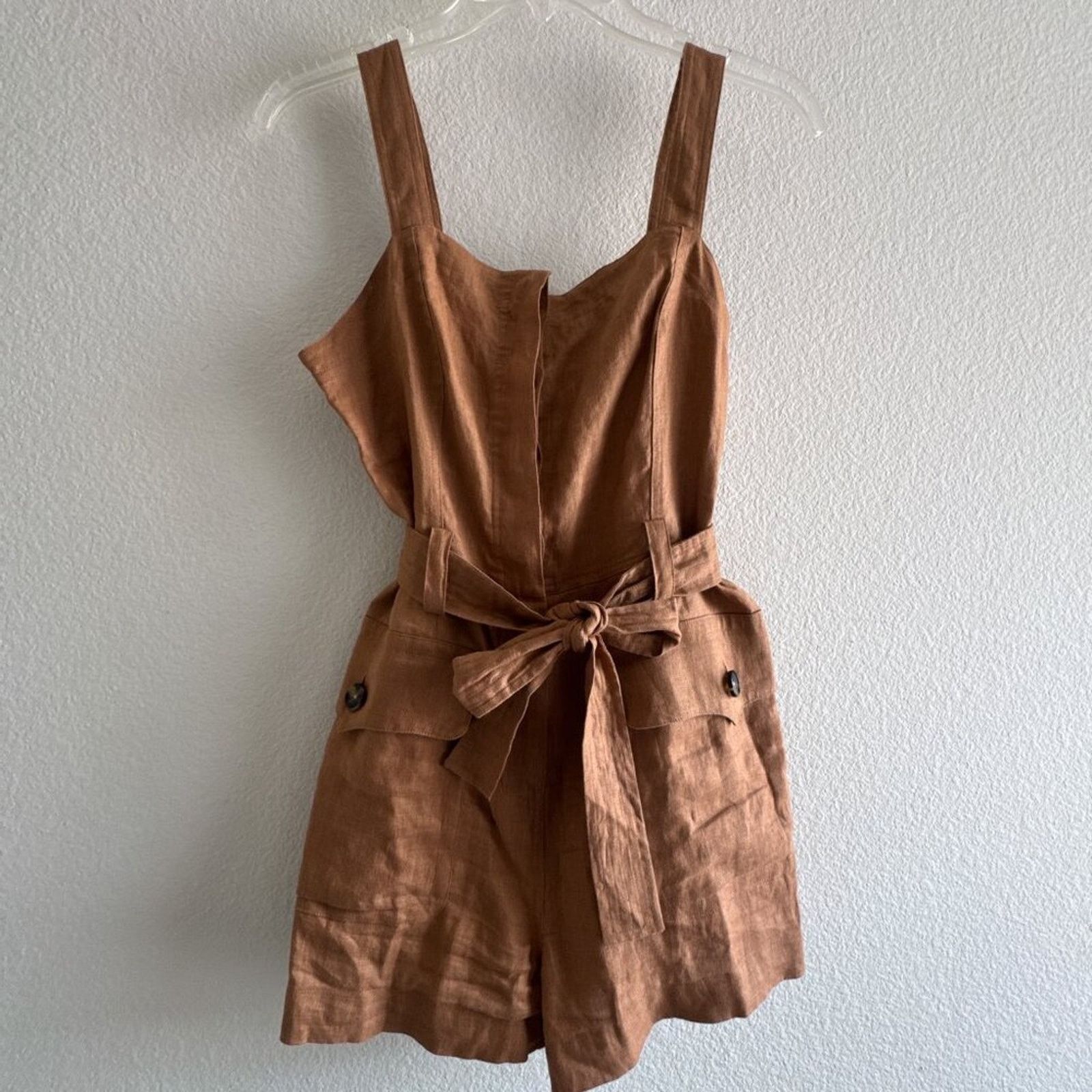 A.L.C. A.L.C. Gilmour Linen Romper Brown Size 4 Size 27" / US 4 / IT 40 - 1 Thumbnail
