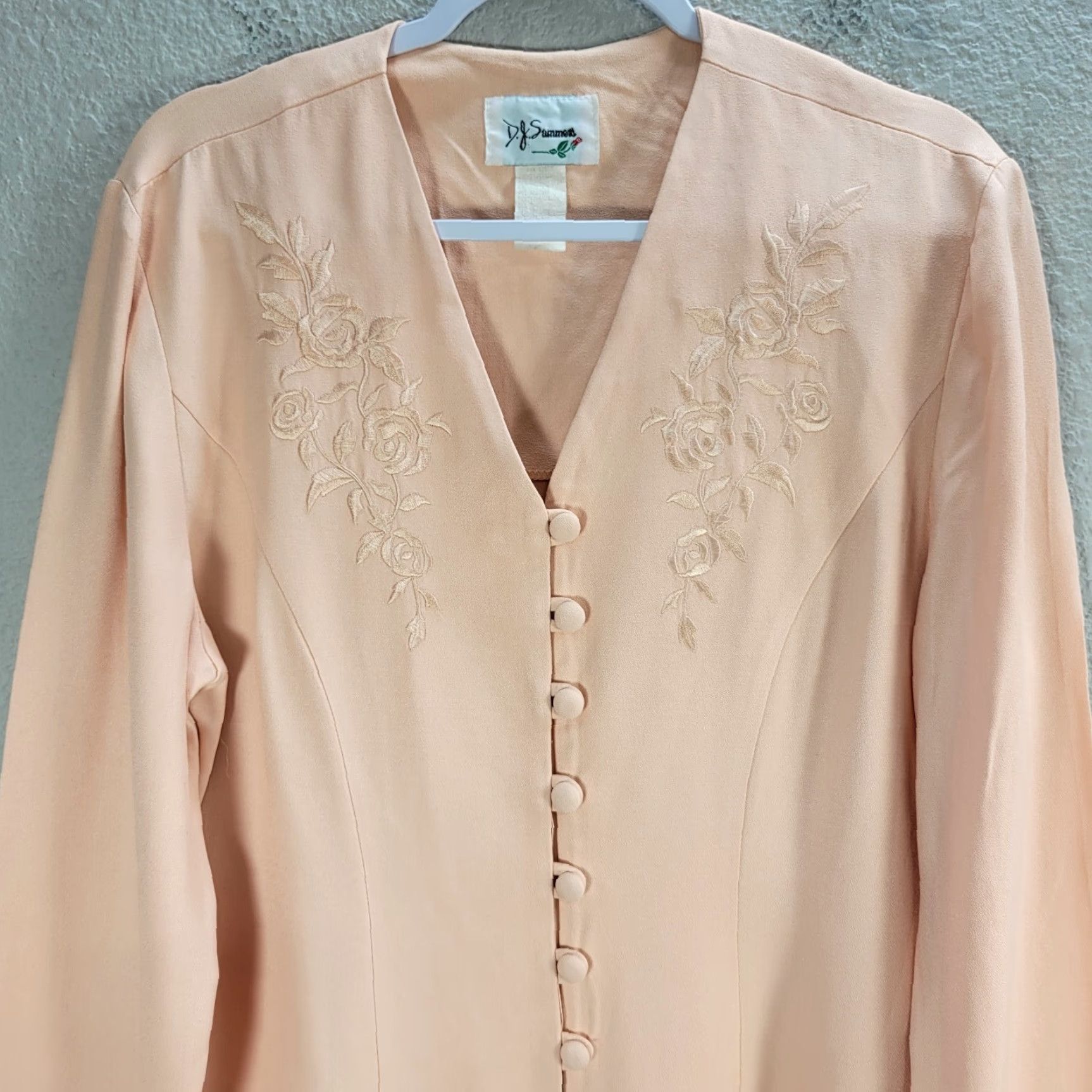 Vintage Vtg D. J. Summers Granny Embroidered Floral Evening Jacket Blazer Peach Sz 12 Size XL / US 12-14 / IT 48-50 - 4 Thumbnail