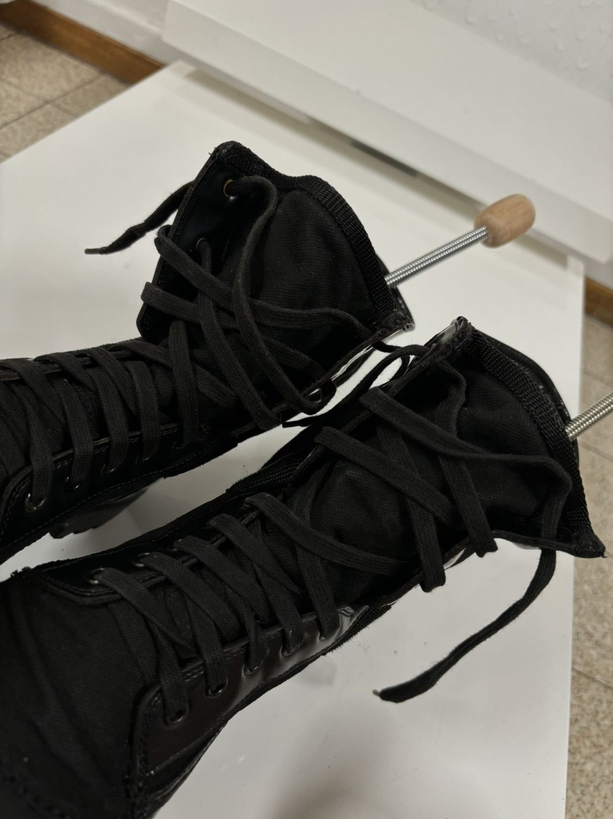 Burberry Prorsum Leather-Canvas Mono Black Lace-Up Rubber High Boots Shoes 44 Size US 11.5 / EU 44-45 - 18 Thumbnail