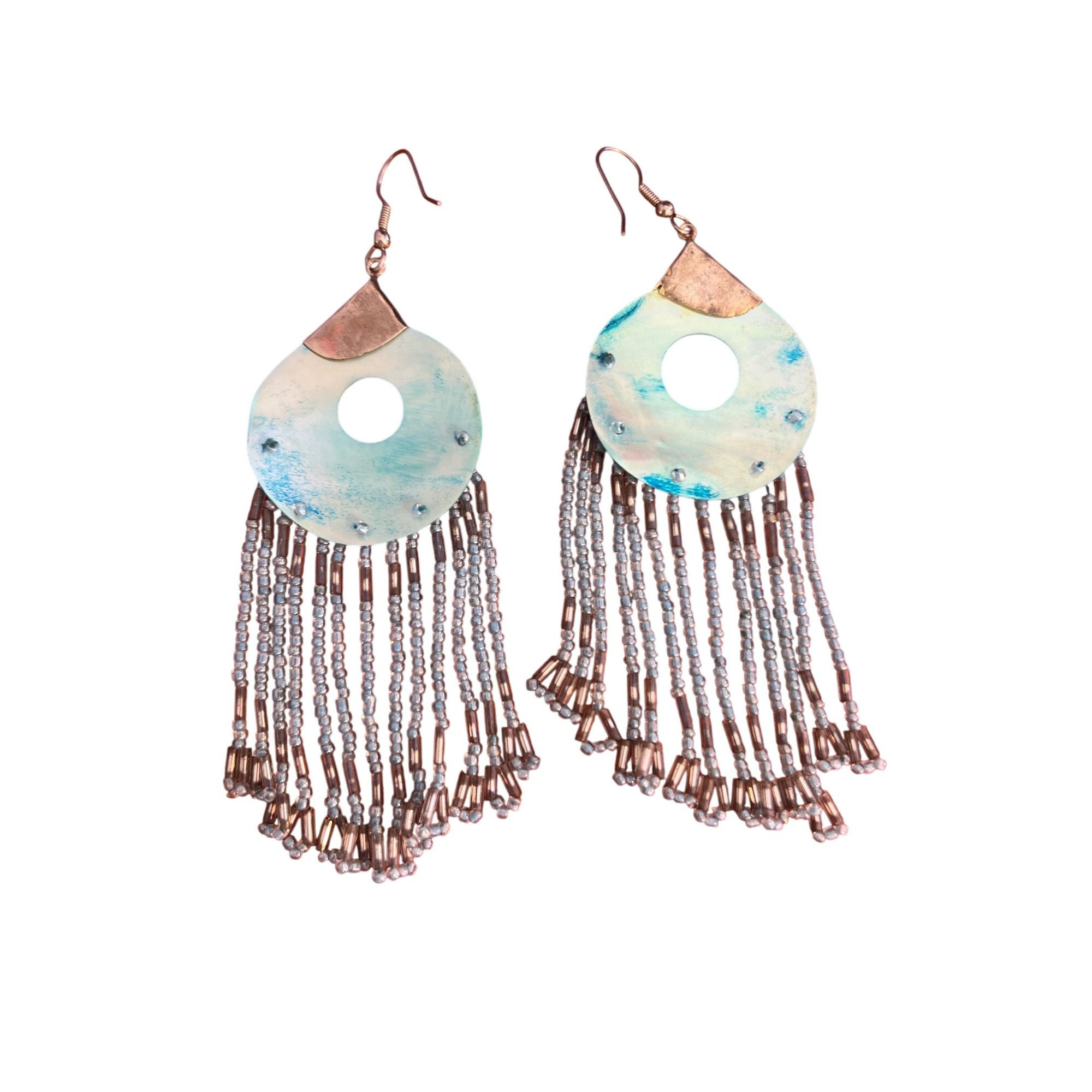 Other Vintage Dyed Shell Long Dangle Earrings Silver Tone Hooks Bo Size ONE SIZE - 4 Thumbnail