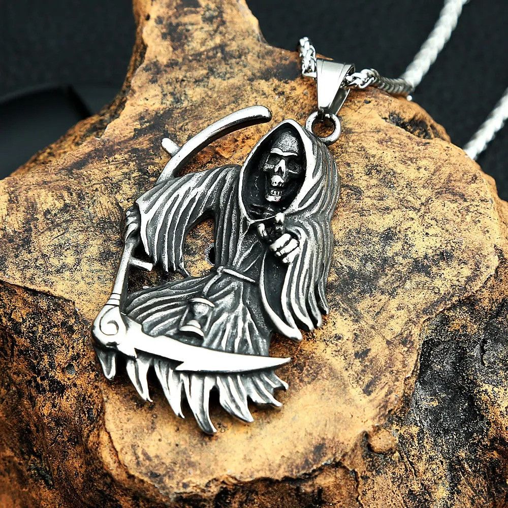 Vintage Skull Pendant Necklace Mens Stainless Steel Size ONE SIZE - 4 Thumbnail