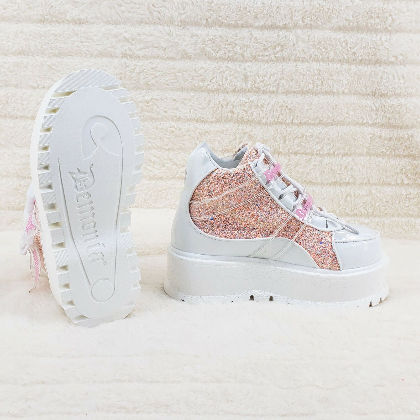 Other DEMONIA Slacker 50 White Pink Glitter Platform Sneaker Ankle Size US 11 / IT 41 - 3 Thumbnail