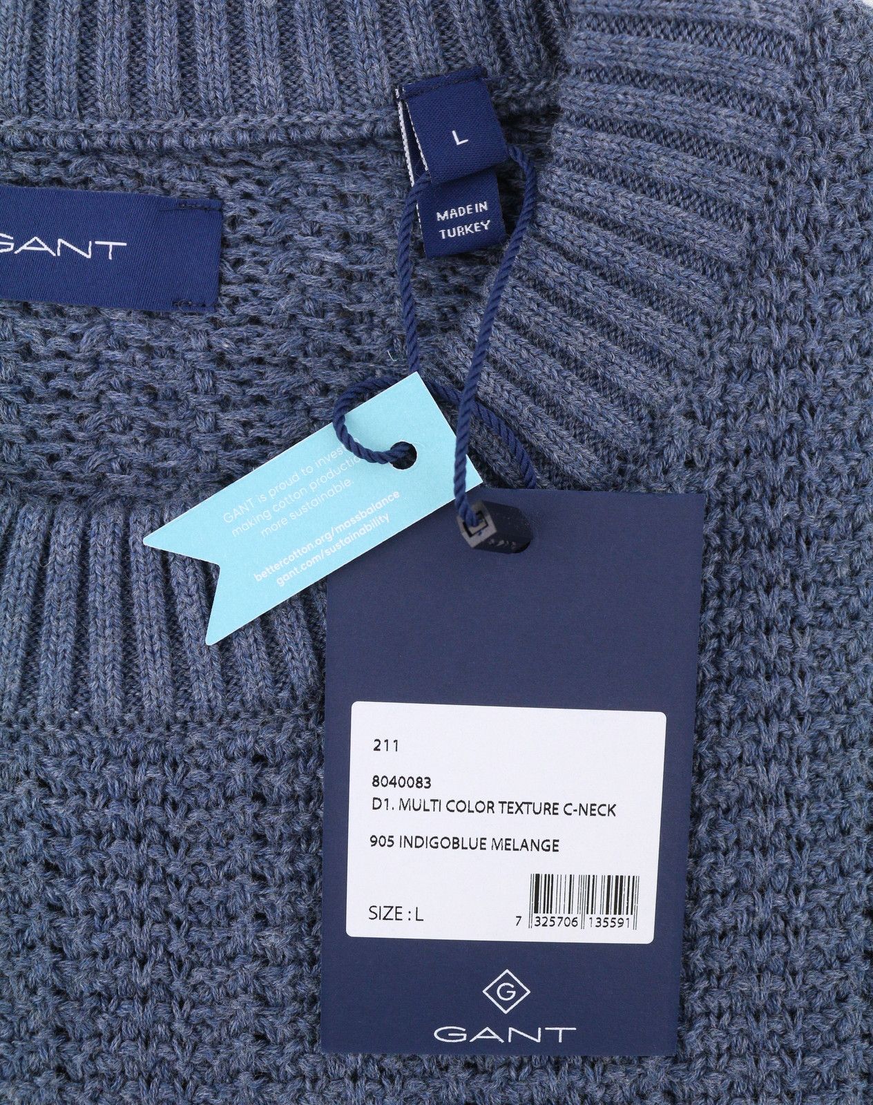 Gant MULTI COLOR C-NECK L Indigo Blue Melange Jumper 87251 Size US L / EU 52-54 / 3 - 7 Thumbnail