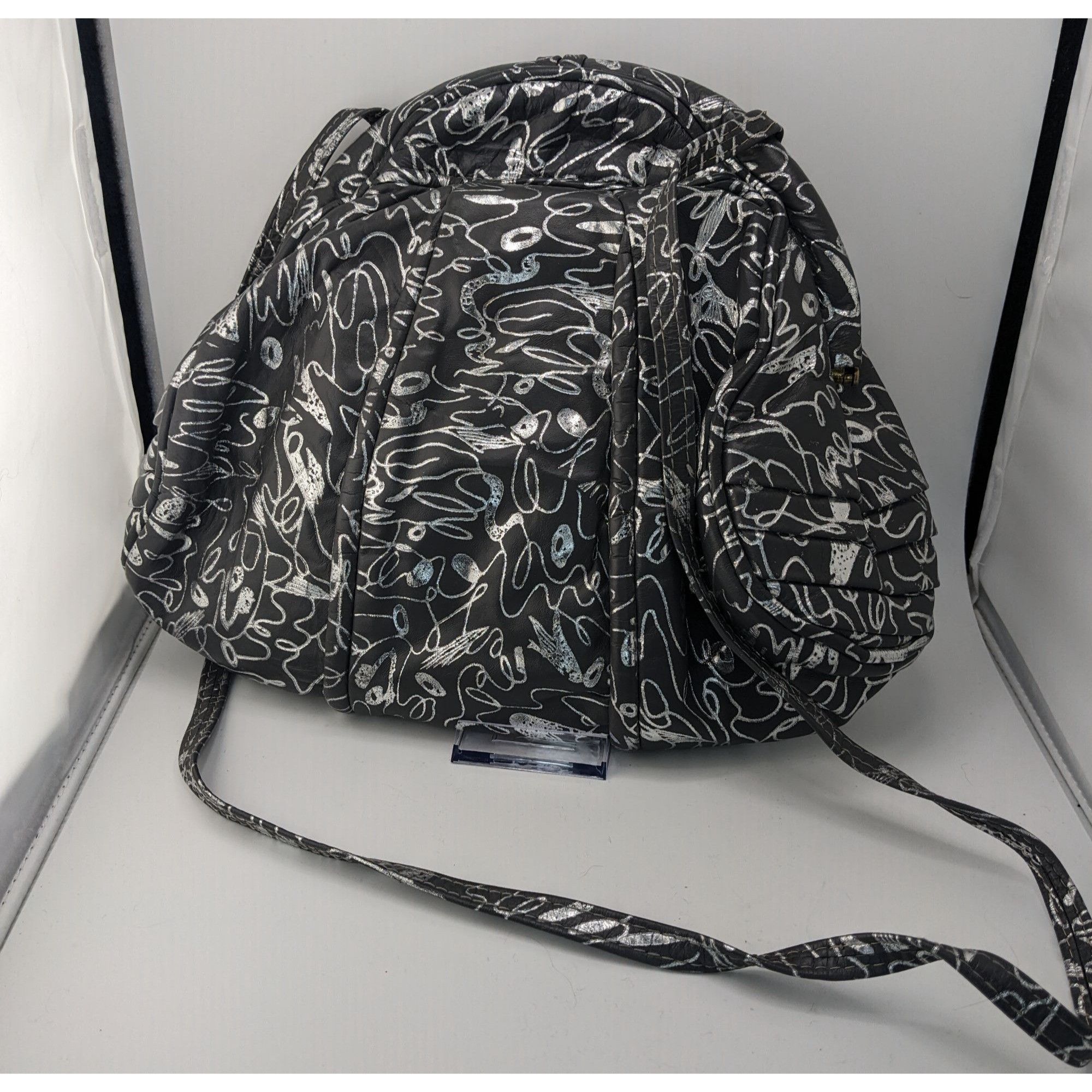 Other Vintage 90s Miriam Grey & Silver Abstract Pattern Genuine Le Size ONE SIZE - 6 Thumbnail