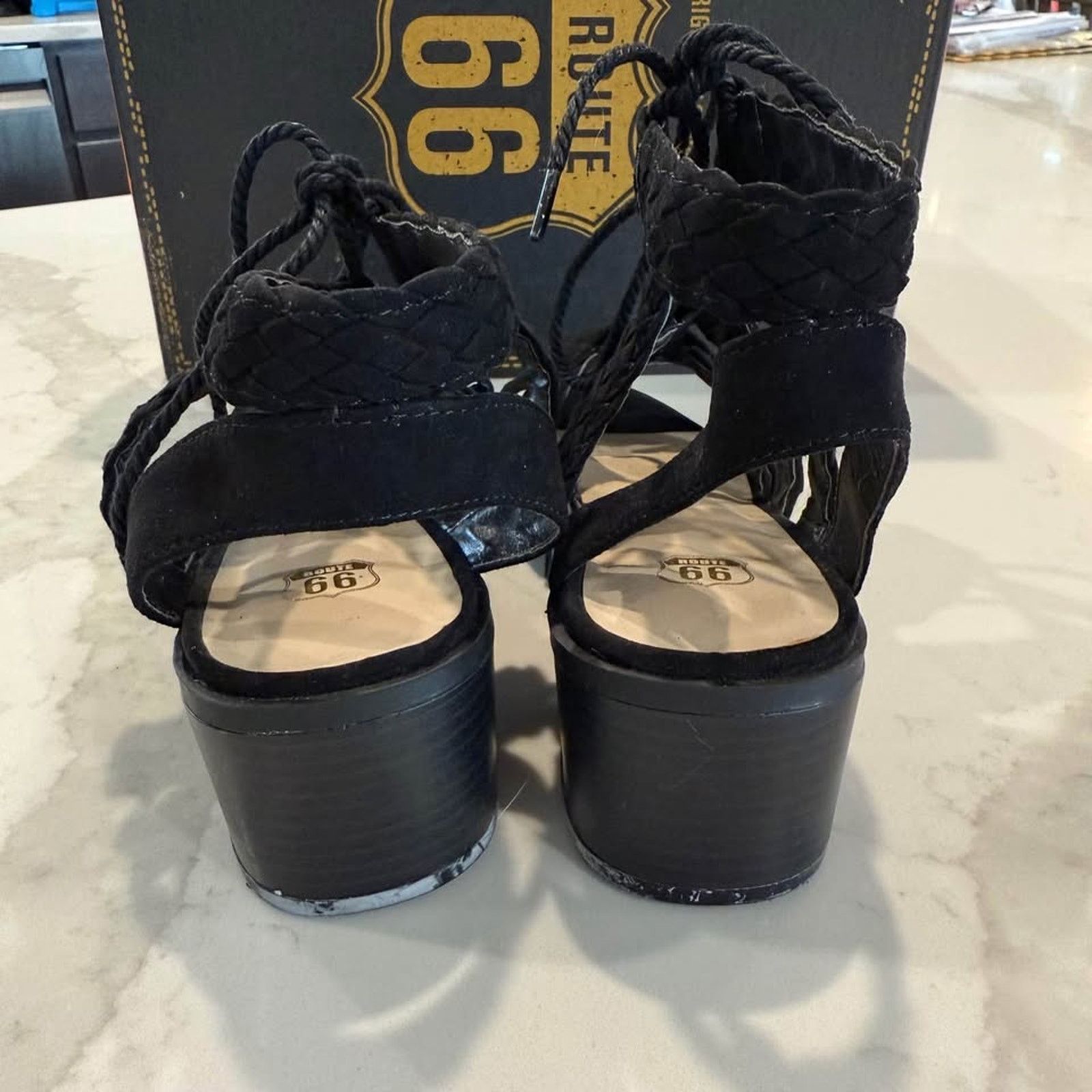 Route 66 Route 66 Marcia LaceUp Wedge Dress Sandals Womens 7 Black Size US 7 / IT 37 - 2 Thumbnail