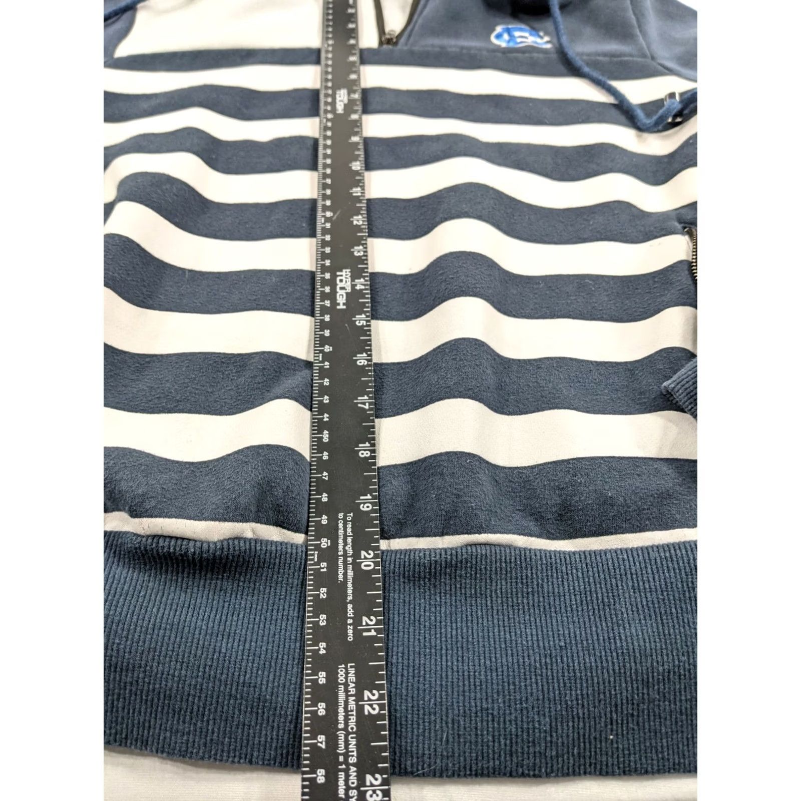 Vintage Effectus Clothing Mens Navy Striped Quarter Zip Hoodie W/Pockets Size Medium Size US M / EU 48-50 / 2 - 6 Thumbnail